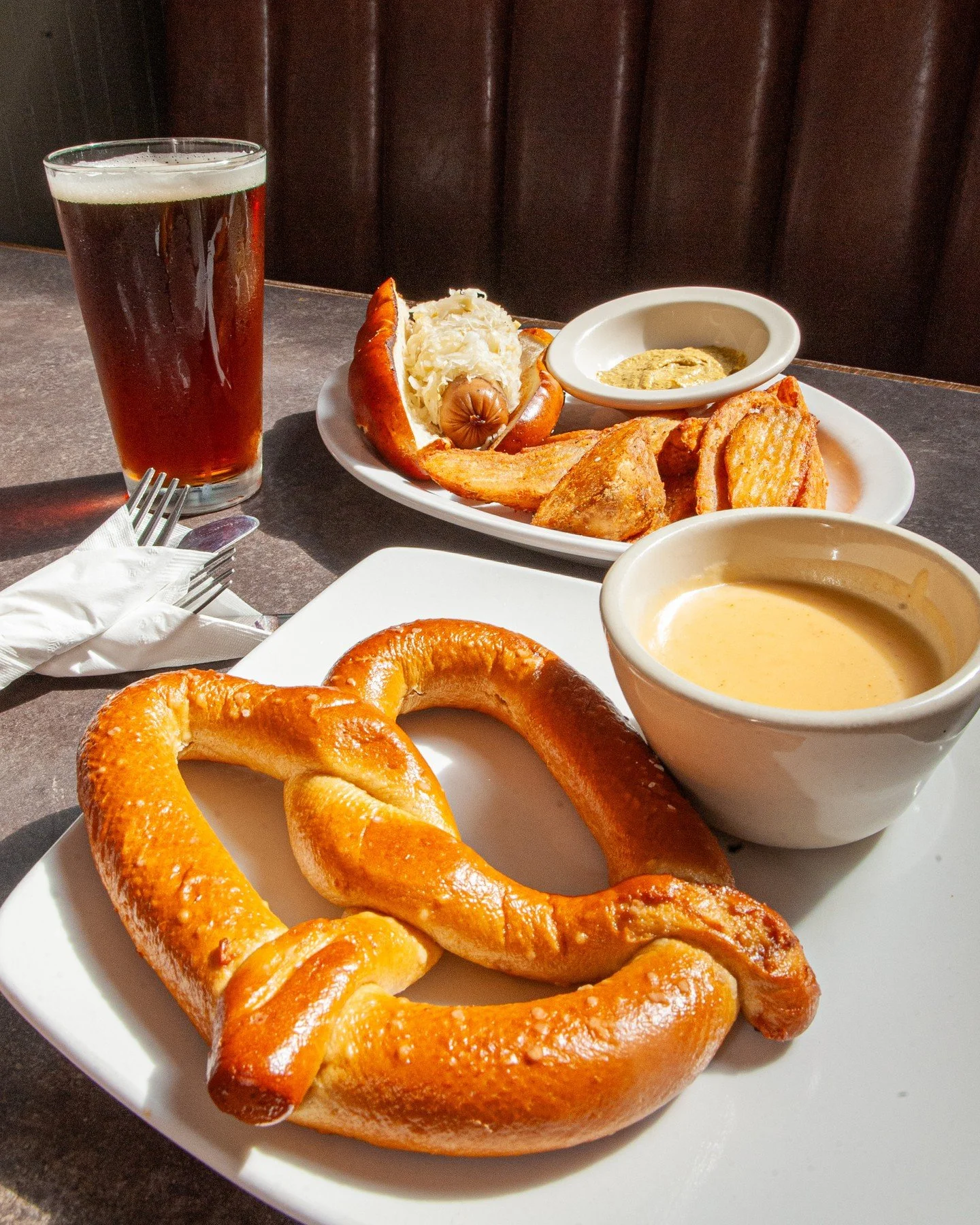 There are just a couple more days left for you to try out our Oktoberfest specials! ⁠
⁠
🌭 Beer Braised Brat on a pretzel bun with sauerkraut and spicy brown mustard⁠
🥨 Warm Soft Pretzel with our house-made beer cheese (crafted with Georgetown Taver