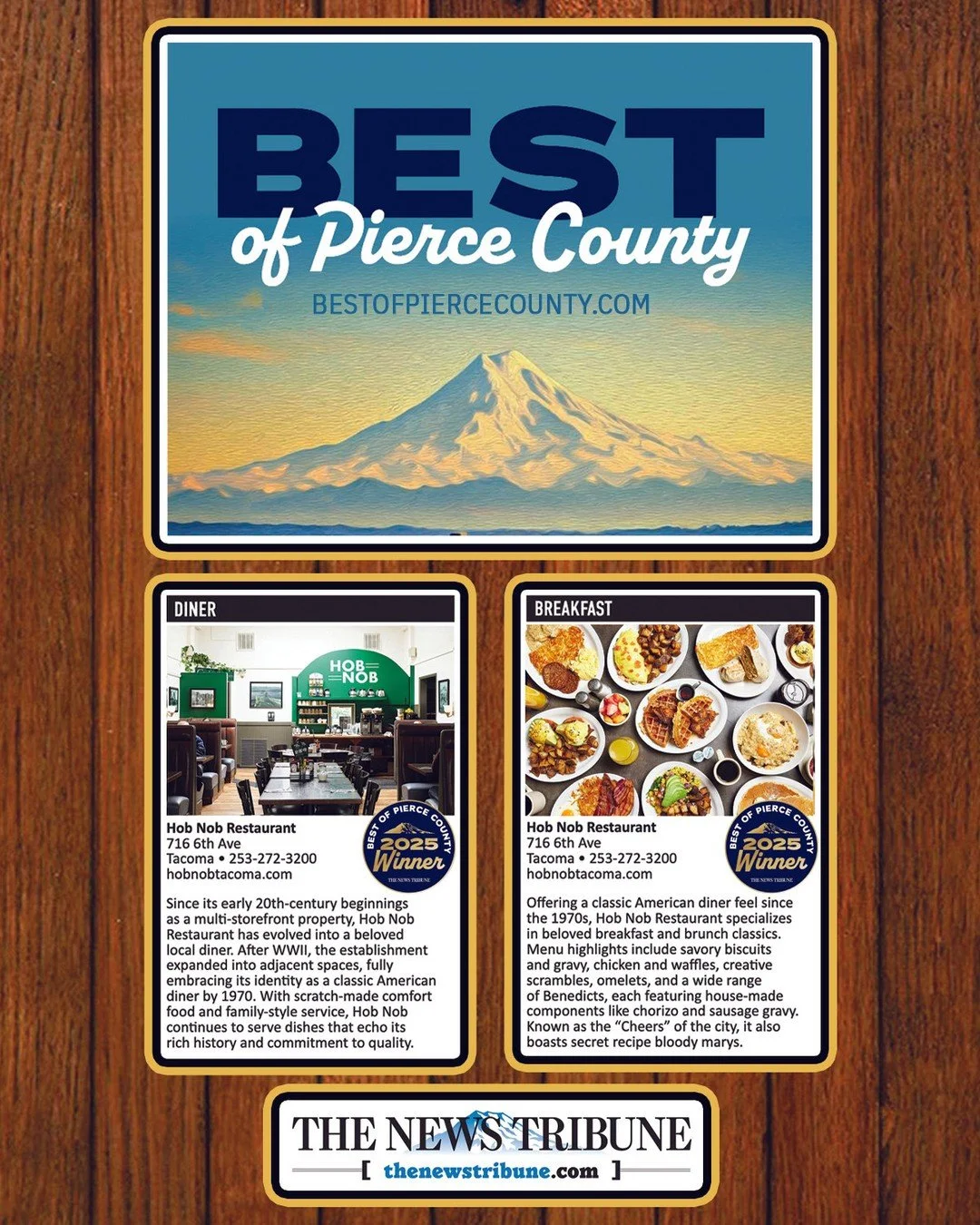 Thanks for showing us the love! Voted Best Breakfast and Best Diner of Pierce County 2025, two years running! Here’s to another year of good eats, hot coffee, and the real ones who keep showing up hungry.