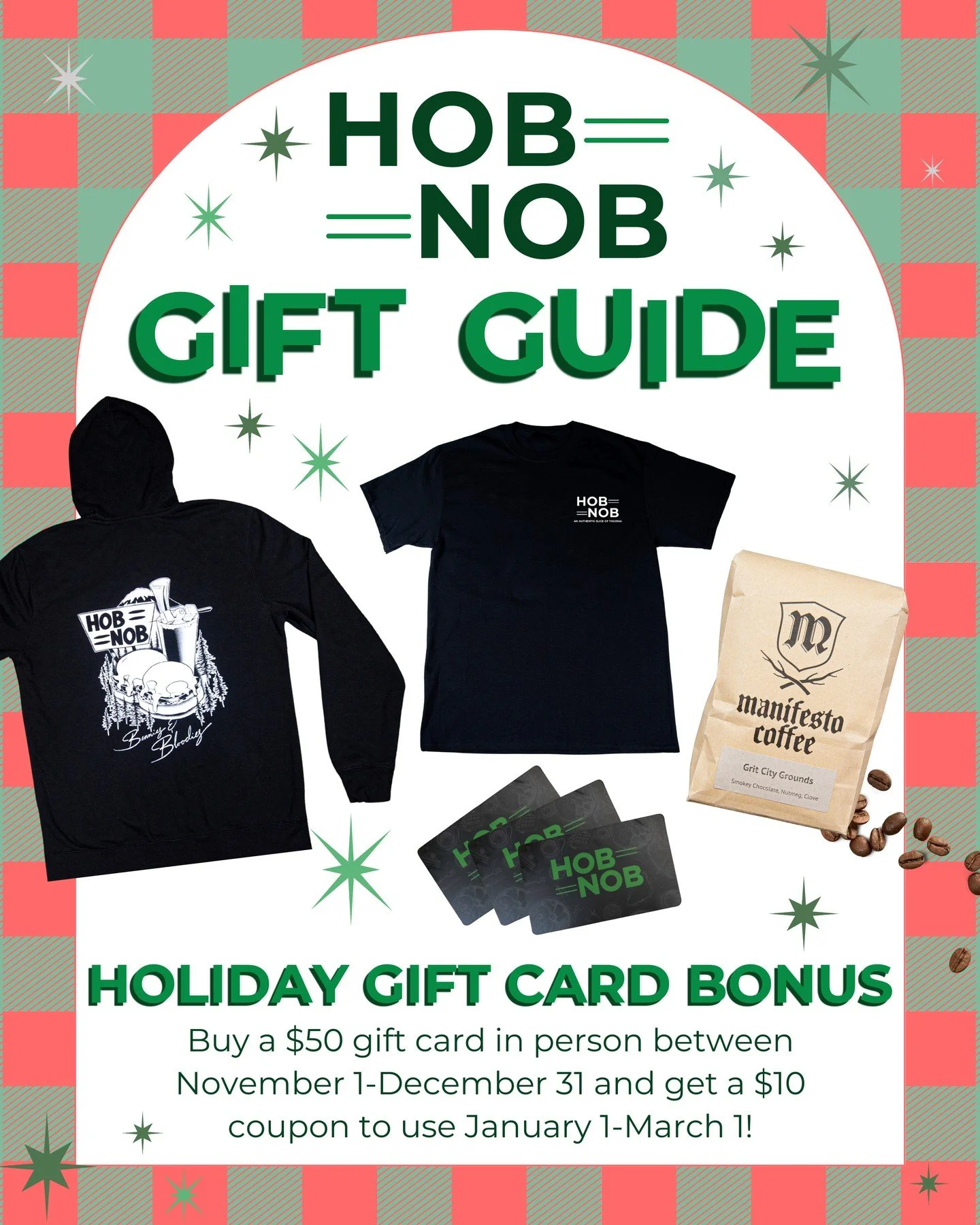 Come by for brunch and cross that special someone off your list at the same time! We've got our classic tee back in stock and a super comfy hoodie, both printed by our friends at Ink Knife Press, plus our very own locally roasted beans from Manifesto