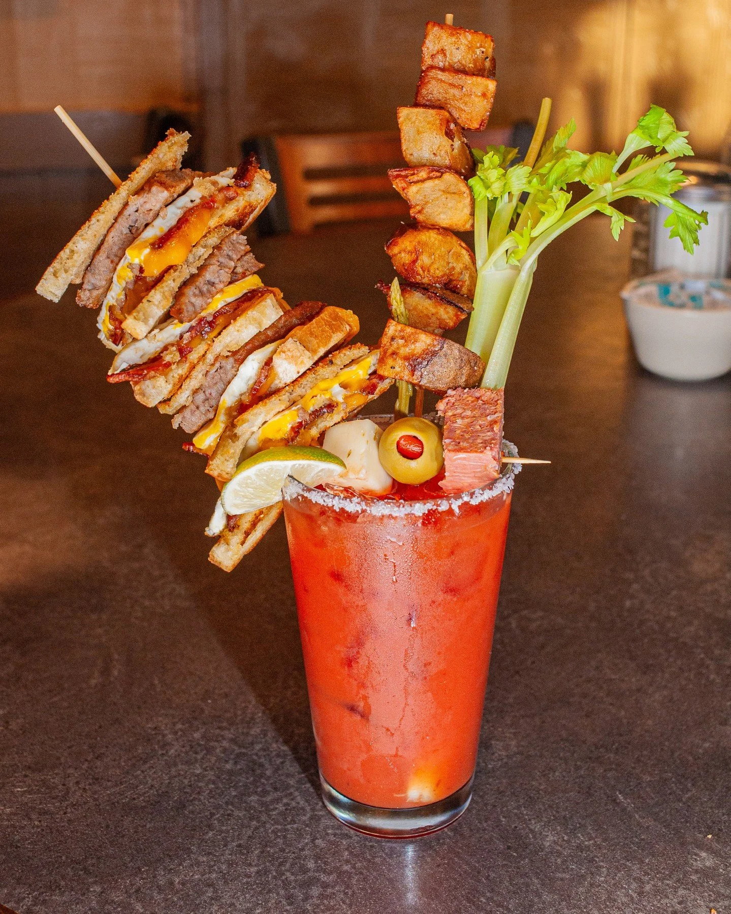 The "I'll Start Tomorrow" Bloody Mary is here for New Year's Day only!⁠
⁠
🍅 Our house-made mix and Titos⁠
🍳 A whole breakfast sandwich on sourdough with two sausage patties, two eggs, and melty cheddar⁠
🫙 Pickled asparagus⁠
🧀 Pepper jac