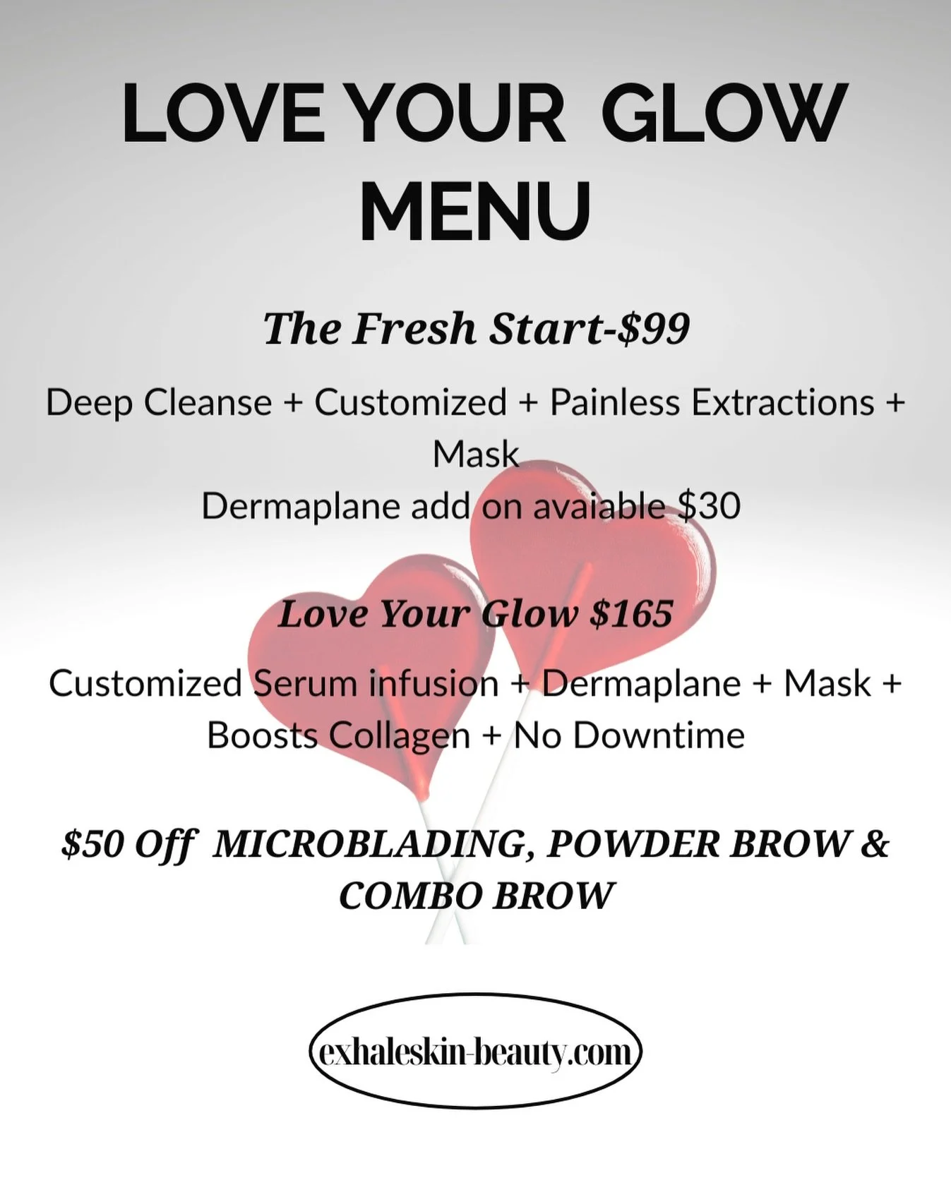 Love is in the air 💕- fall in love with your skin this Valentine&rsquo;s season with specials designed to make you glow and feel your absolute best. Treat yourself or someone you love. 

Gift cards available online 
Exhaleskin-beauty.com
219 689 608