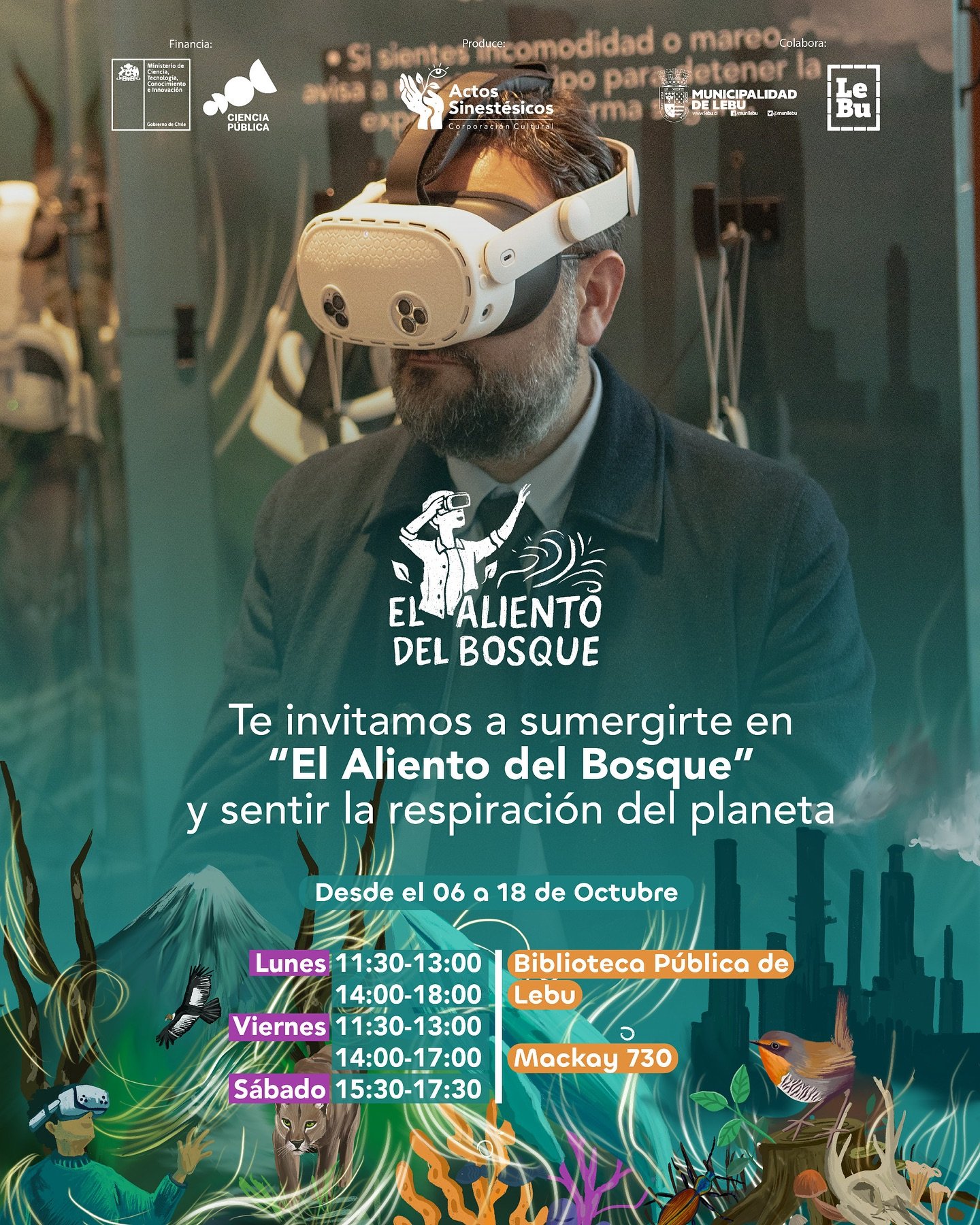 🍃✨📣El  Aliento del Bosque llega a Lebu 📣🍃✨
&bull;
Hoy damos inicio con la proyecci&oacute;n de &ldquo;Habitantes de la Naturaleza&rdquo;, acompa&ntilde;ada de m&uacute;sica en vivo 🎶
📍 Biblioteca P&uacute;blica de Lebu &mdash; Macay 730
🕣 Hoy,