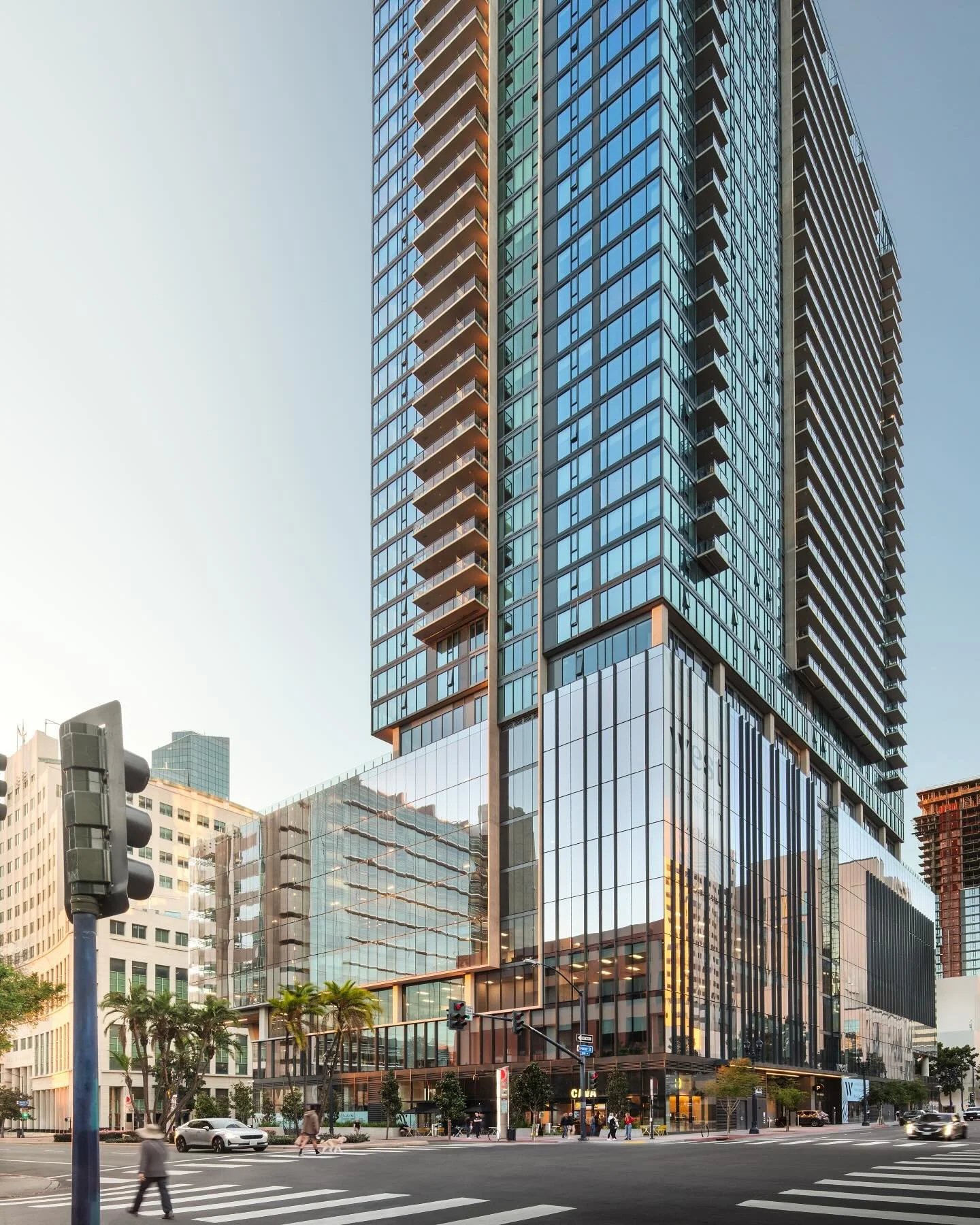 West | Architect: Carrier Johnson + CULTURE | San Diego, CA
The sun cast its final rays of the day straight down Broadway. I couldn&rsquo;t have asked for better light. 
#photography #architecture #architecturalphotography #modernarchitecture #highri