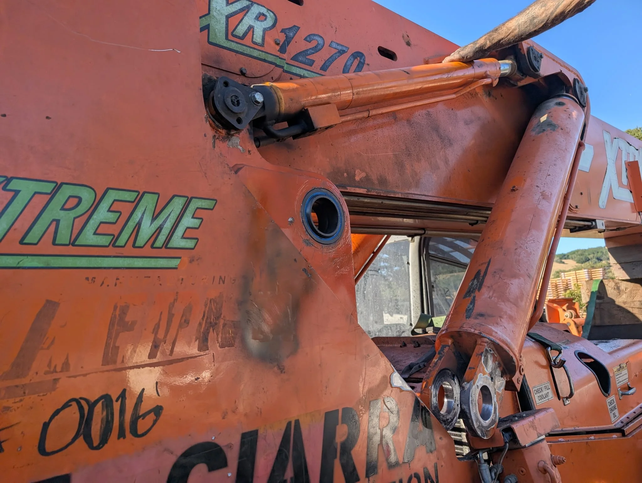 Line boring repair on heavy equipment for pin replacement in Sacramento California