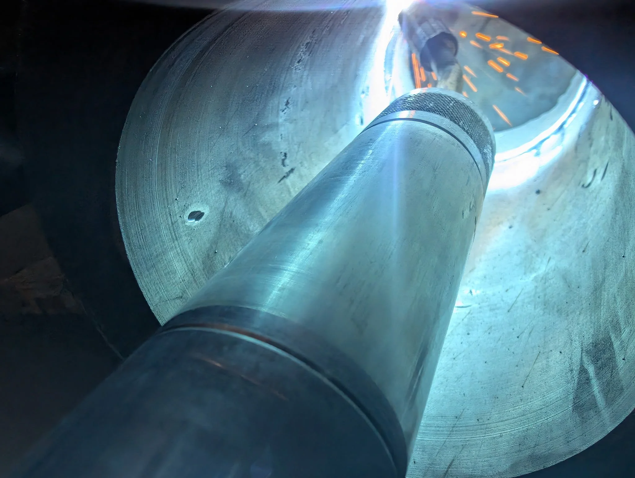 Inside of a cylinder being line-bored in central valley California