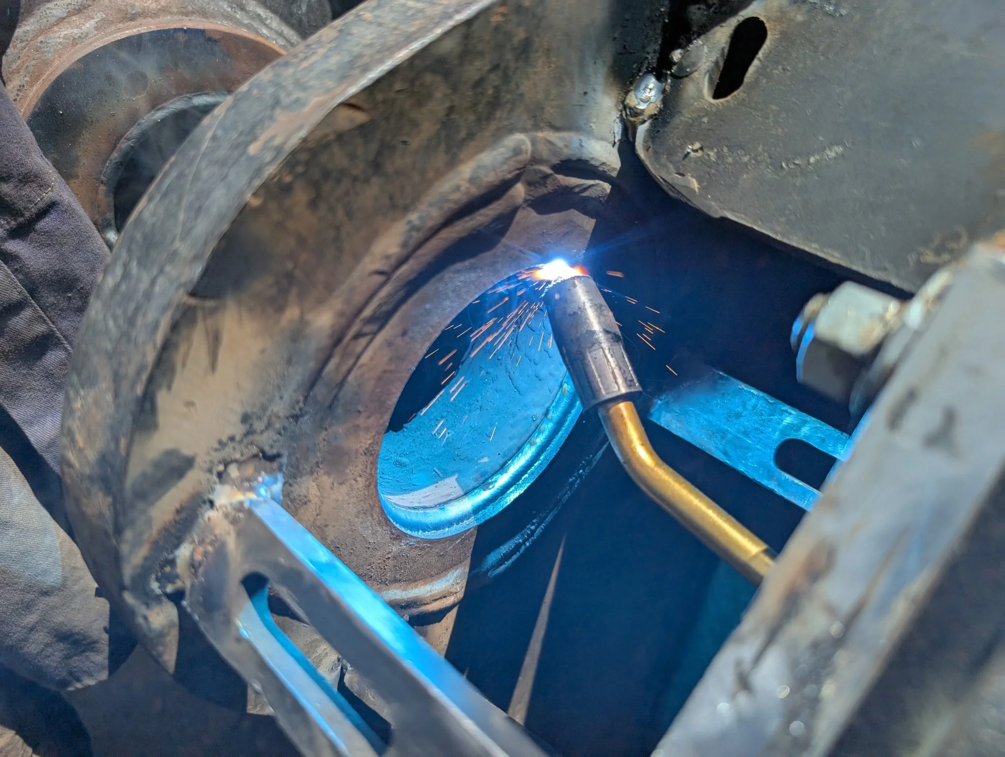 Metal fabrication welding to complete a line boring job in central valley California