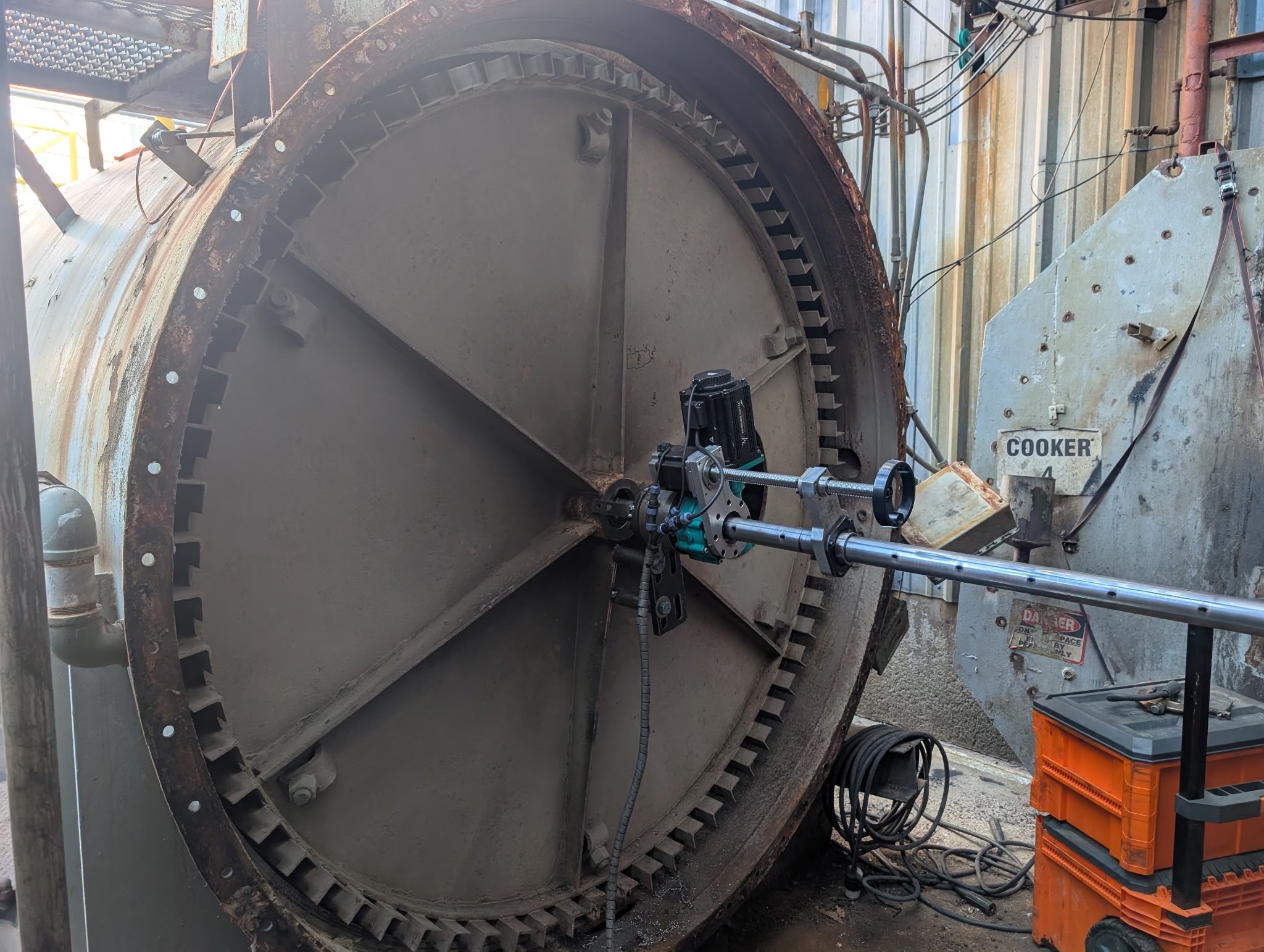 Line boring a large industrial piece of equipment in California