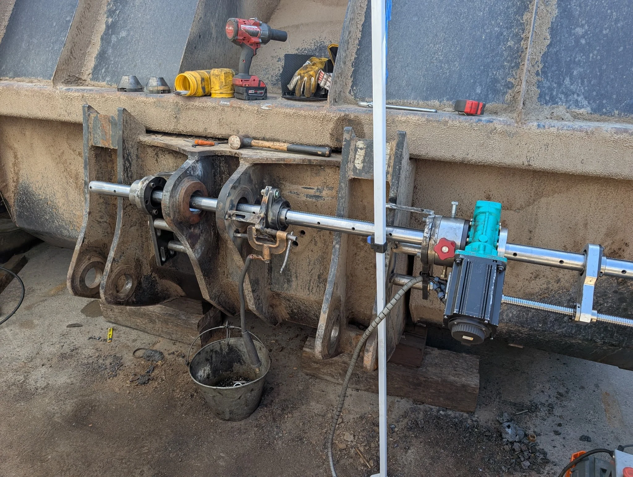 On-site line boring on construction equipment bucket in Modesto, California