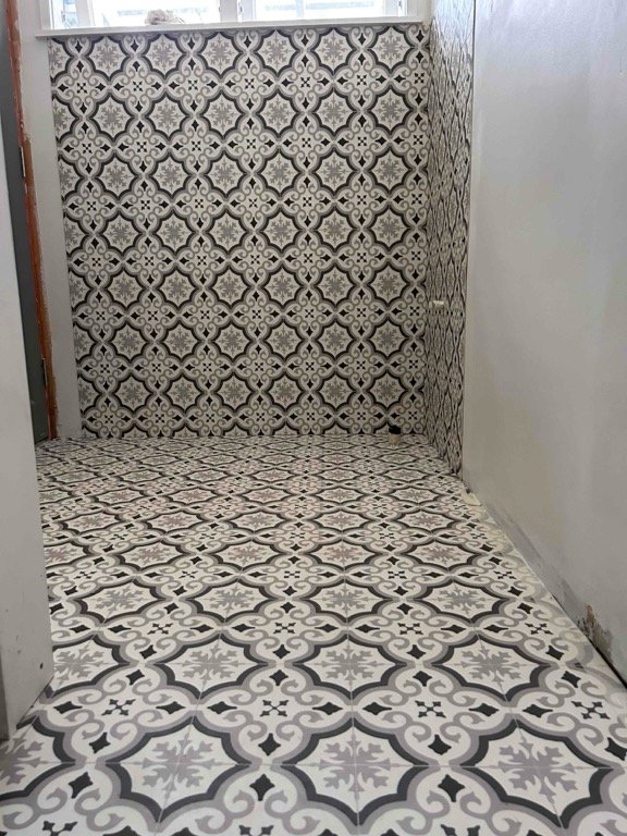 Wall and Floor Vinyl installation including coving
