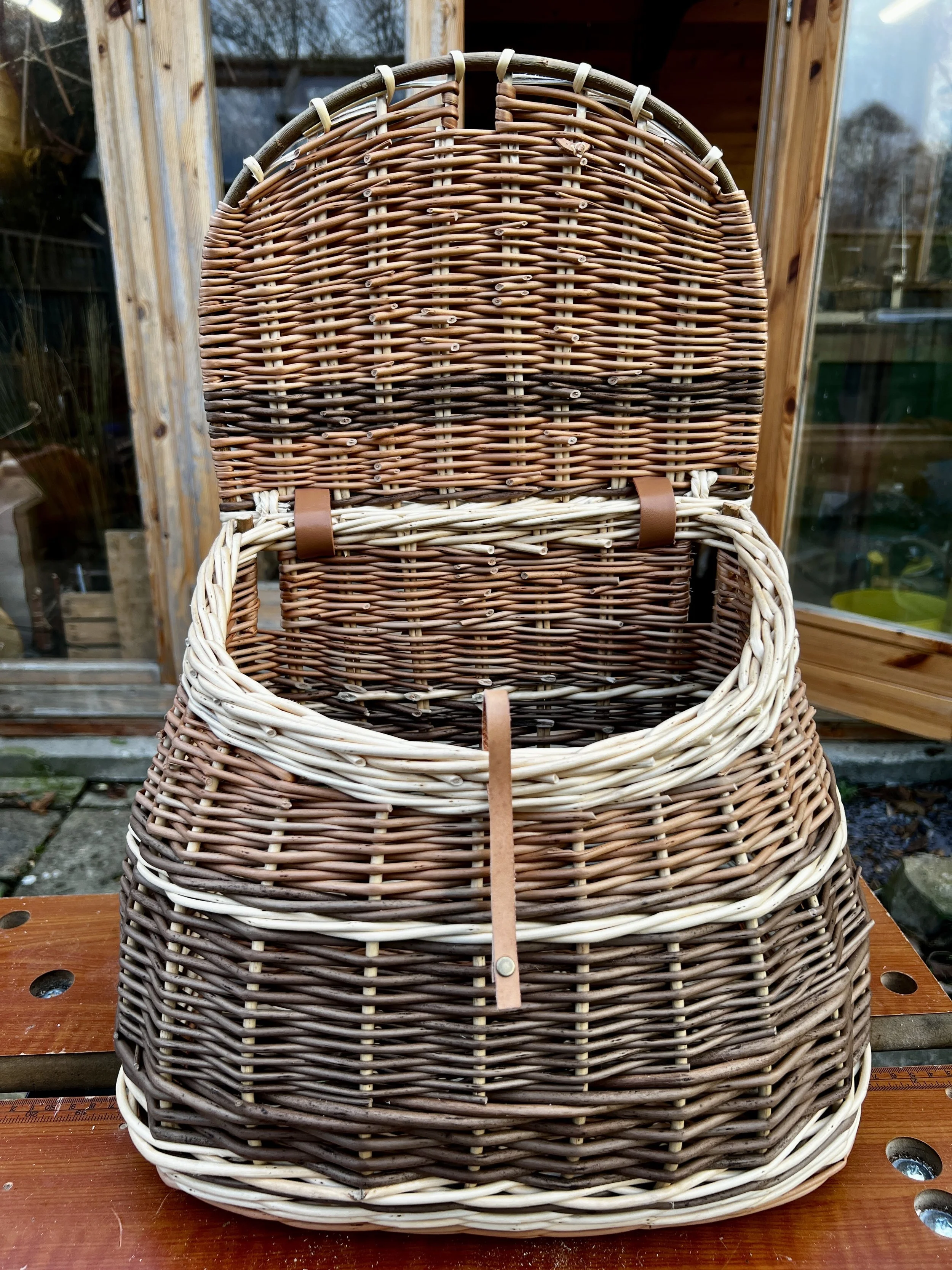 Medium sized willow fishing creel basket