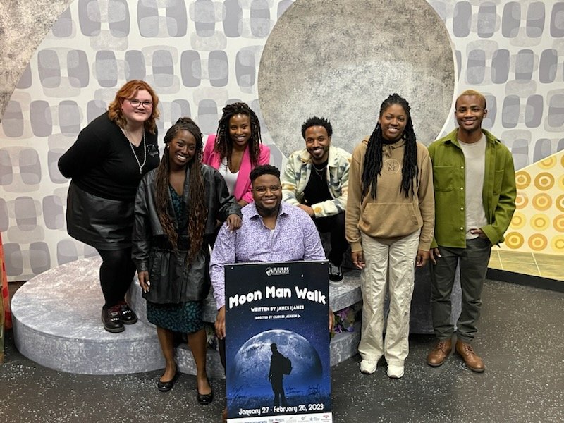 Producer/Director Charles Jackson Jr. and the cast/crew of Moon Man Walk at Jubilee Theatre.