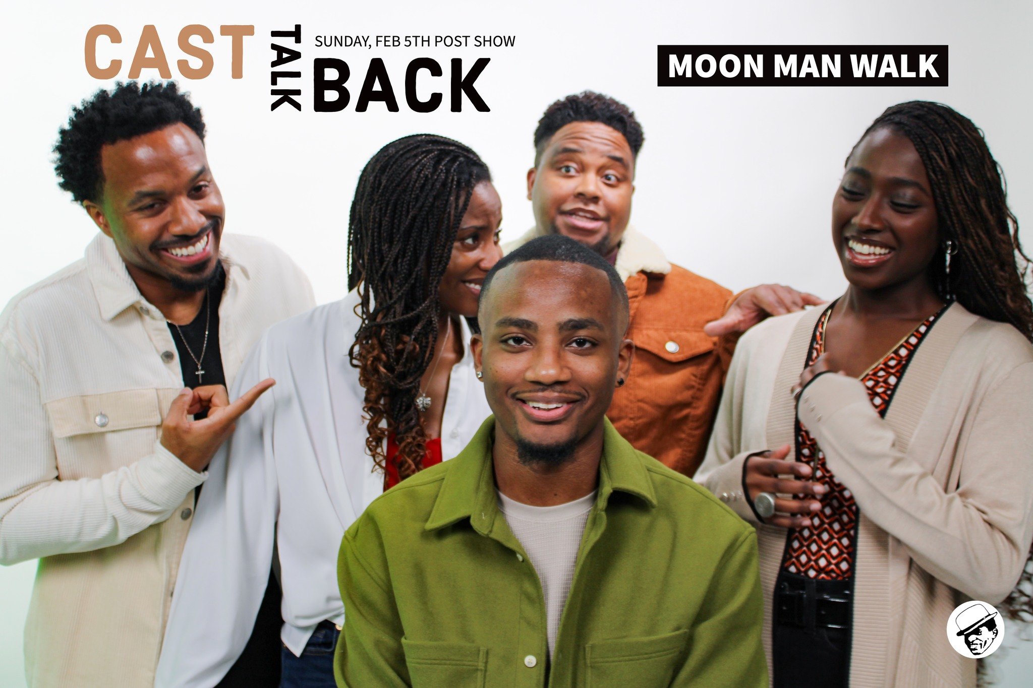 Producer/Director Charles Jackson Jr. and the cast of Moon Man Walk at Jubilee Theatre.