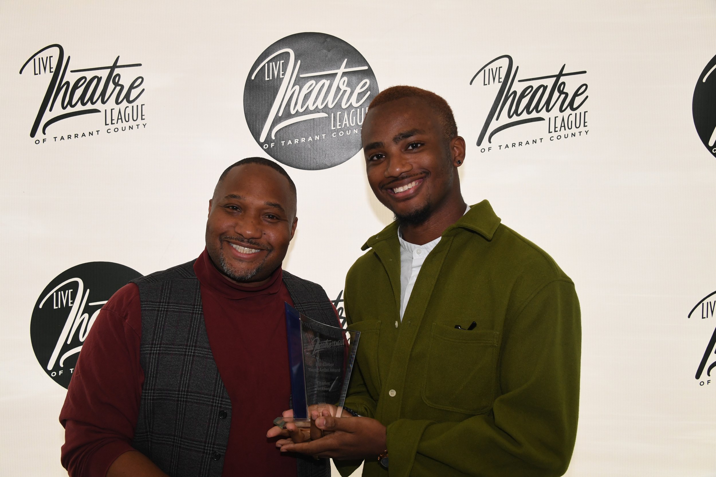 Jubilee Theatre Artistic Director D. Wambui Richardson and Associate Producer and Bill Garber Young Artist Award Recipient Associate Producer Charles Jackson Jr. at the Live Theatre League Awards Ceremony.