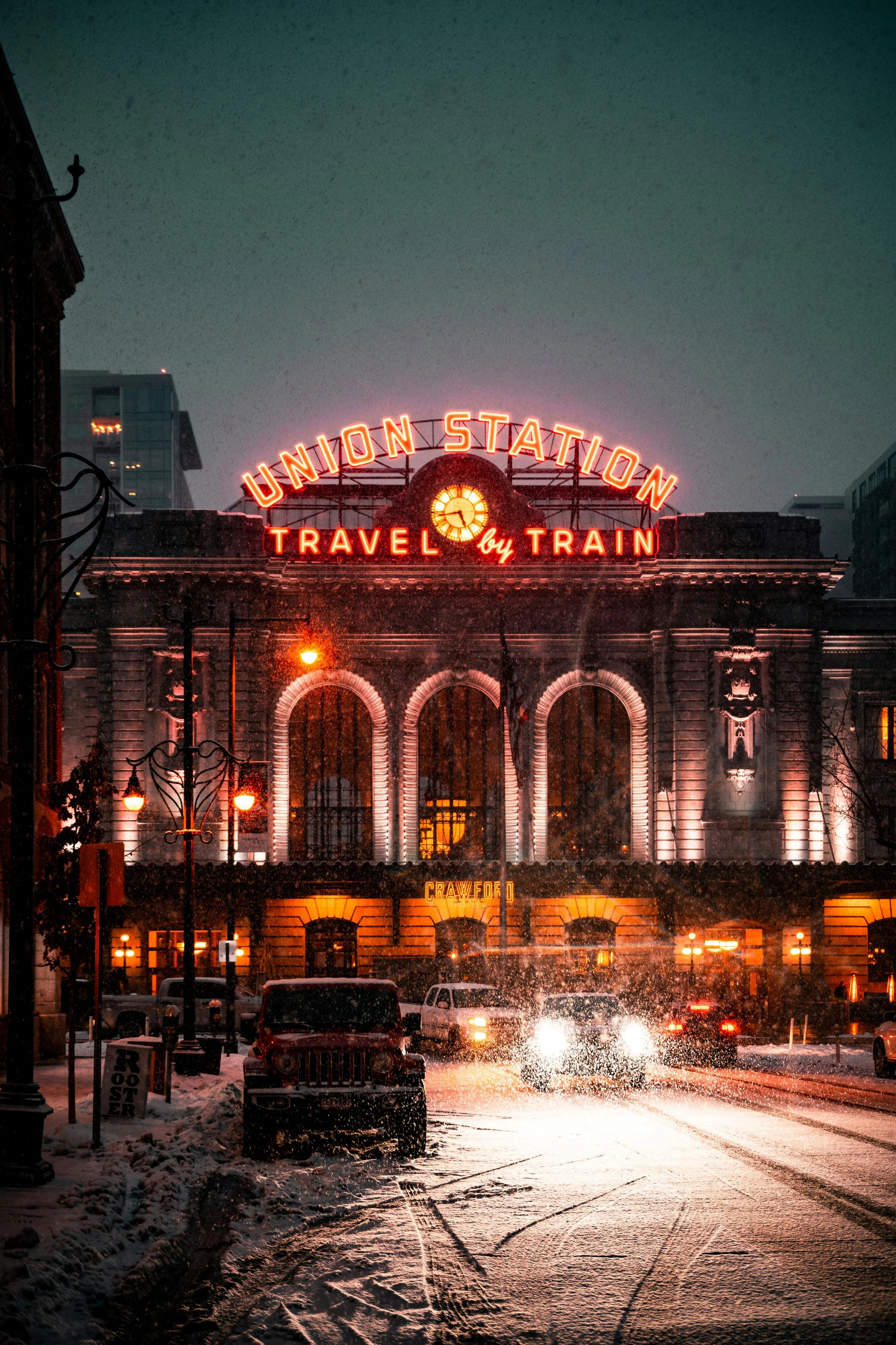 Image of Union Station in Denver in the snow