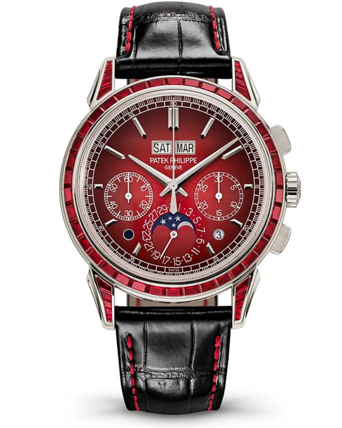 Red for Valentine&rsquo;s ❤️ how stunning is the Patek Philippe Perpetual Calendar Chronograph Grand Complications 5271/12P with 58 baguette-cut rubies &diams;️

#pp #patekphilippe #chrono #perpetual #5271 #ruby