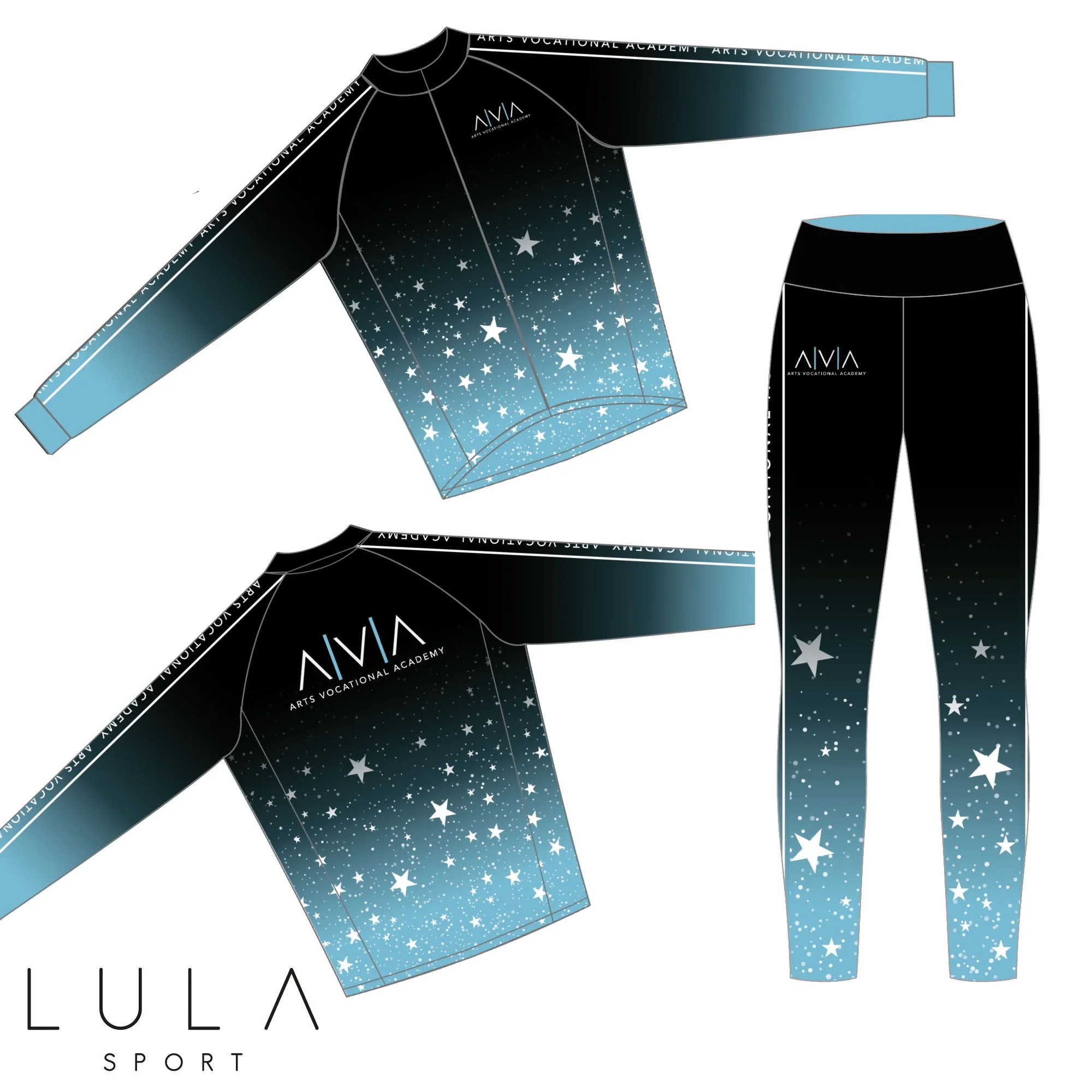 Arts Vocational Academy Black Turquoise Blue Ombre Custom Dance Kit Uniform