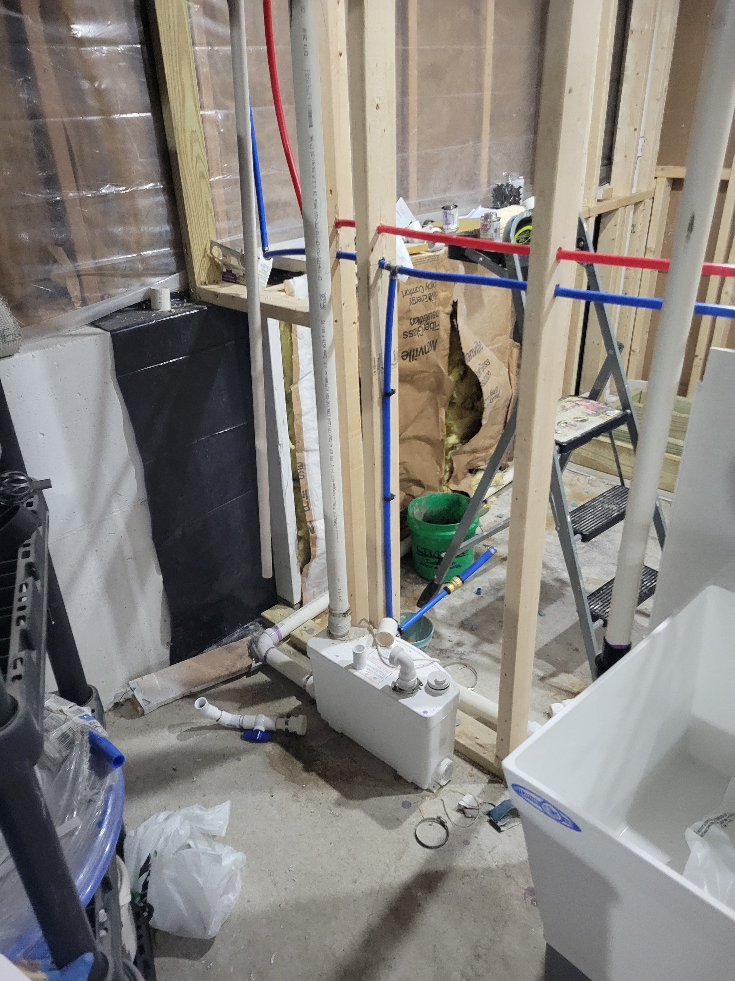 Upflush toilet installed and framing for a customer who wanted to do the finish work themselves