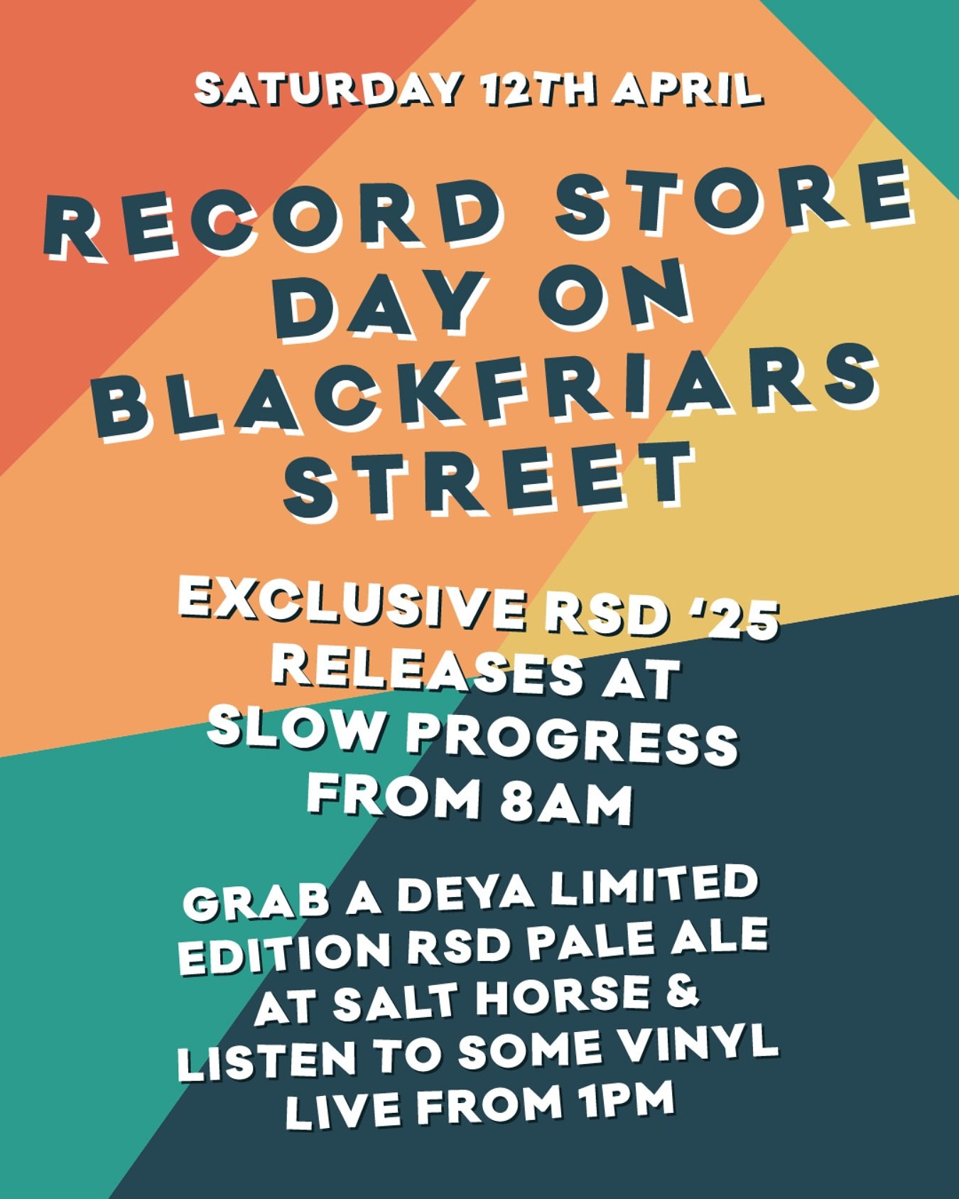 Record Store Day on Blackfriars Street
This Saturday, Salt Horse and Slow Progress are teaming up for a full day of vinyl and limited edition releases.

🕗 From 8am, Slow Progress opens its doors with exclusive RSD &rsquo;25 records and other hard to