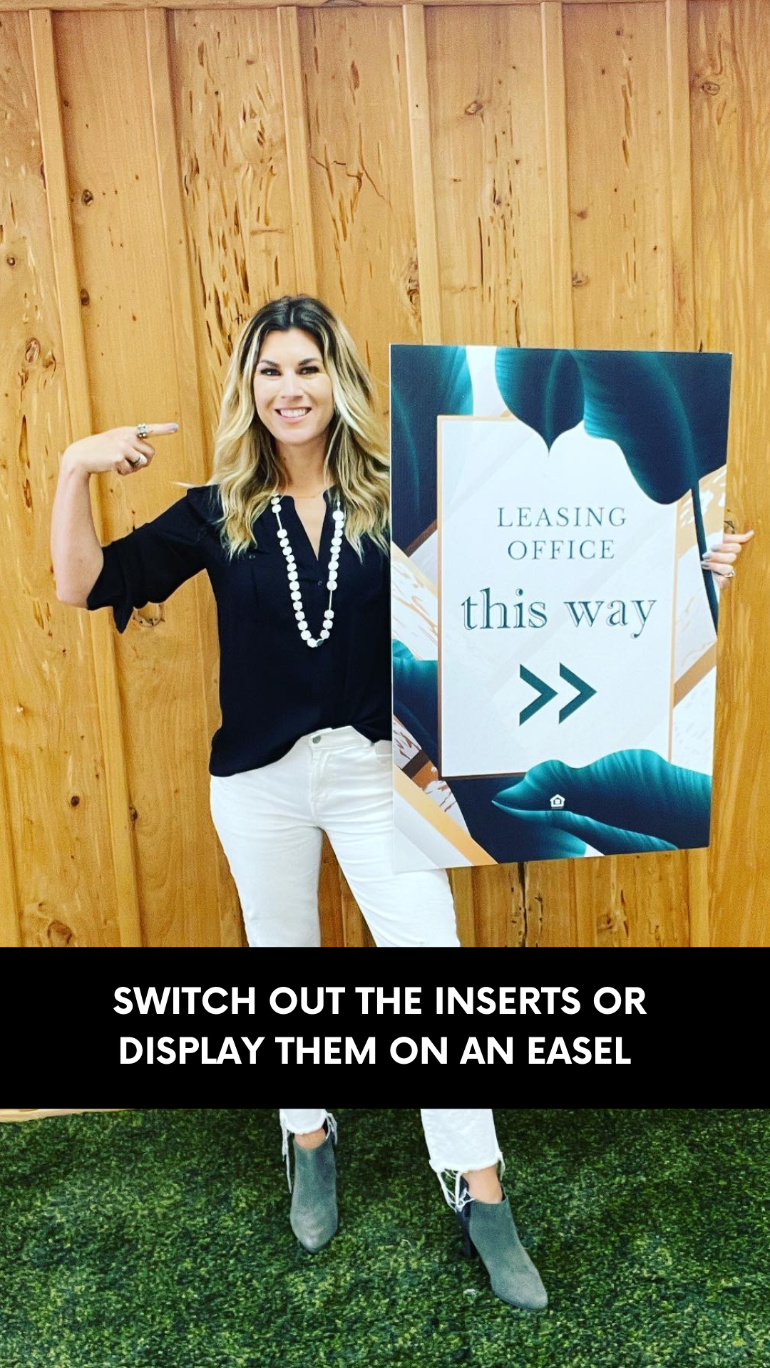 Directional Sign. Apartment Leasing Office. A-Frame. This Way.