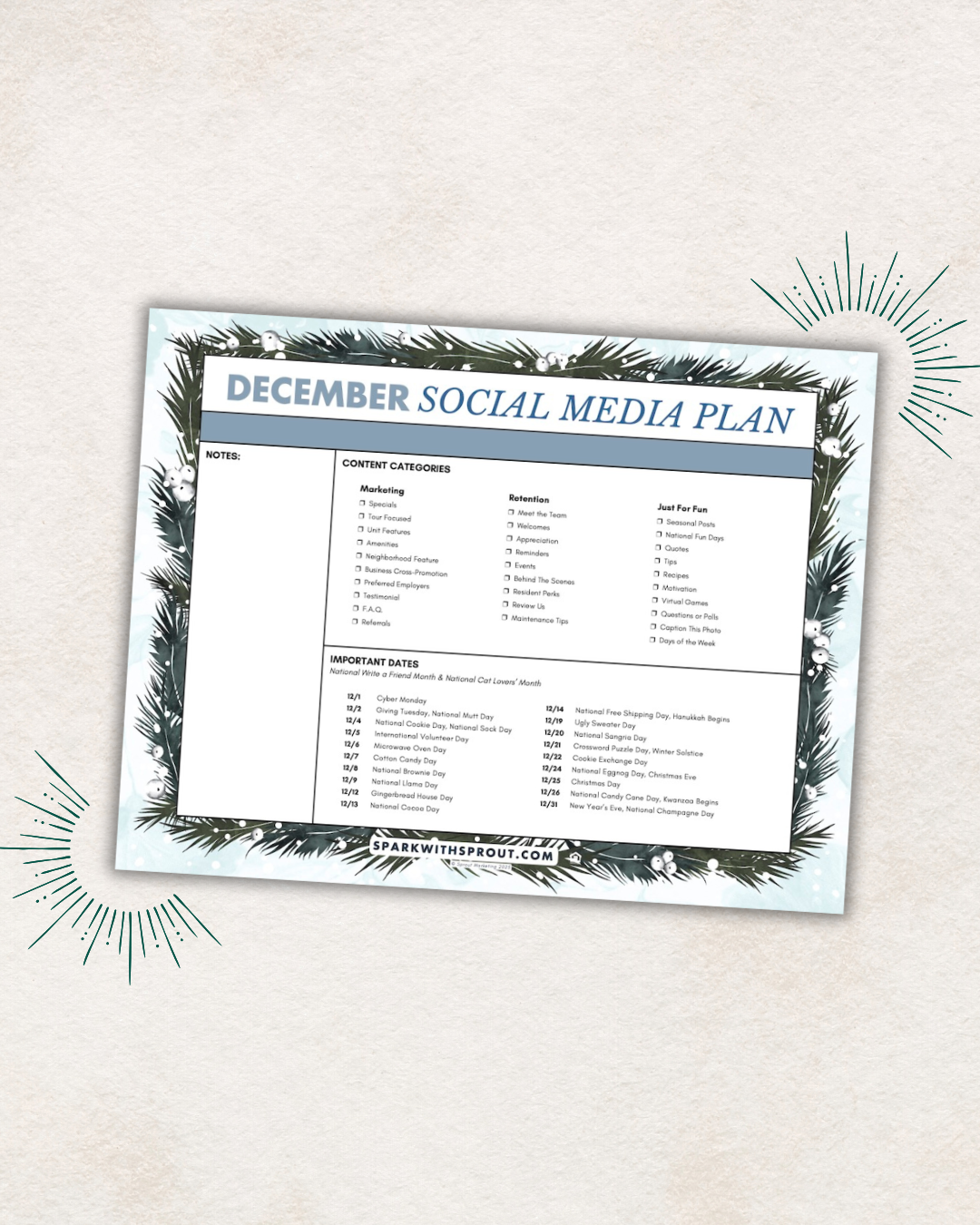 monthly social media planner for property managers at apartment communities for apartment marketing