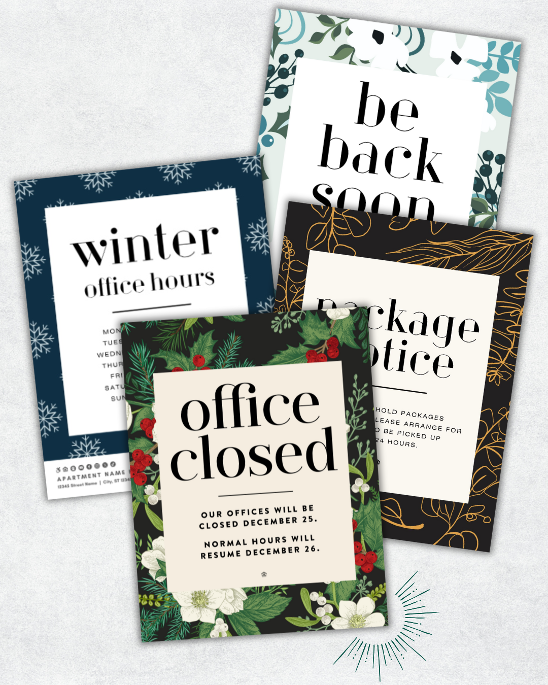 office hours flyer office closed holiday flyer package notice and out of office notice for property managers for december