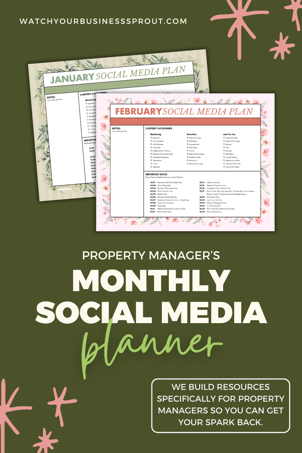 monthly planning resources for property managers for social media