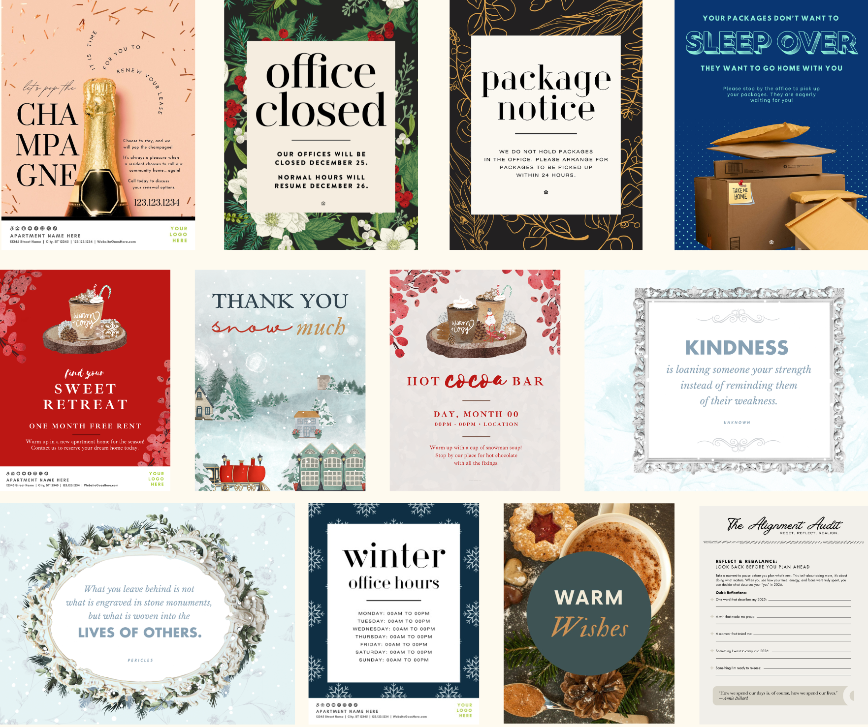 budget friendly resources for property managers for December for outreach marketing resident communication resident renewals resident appreciation social media marketing and social media post ideas and monthly planning resources