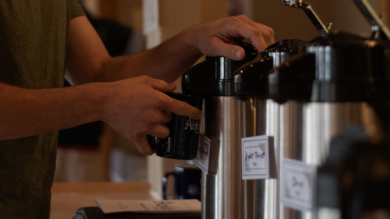 Coffee and hospitality prepared for visitors at Abide Church in Park Rapids