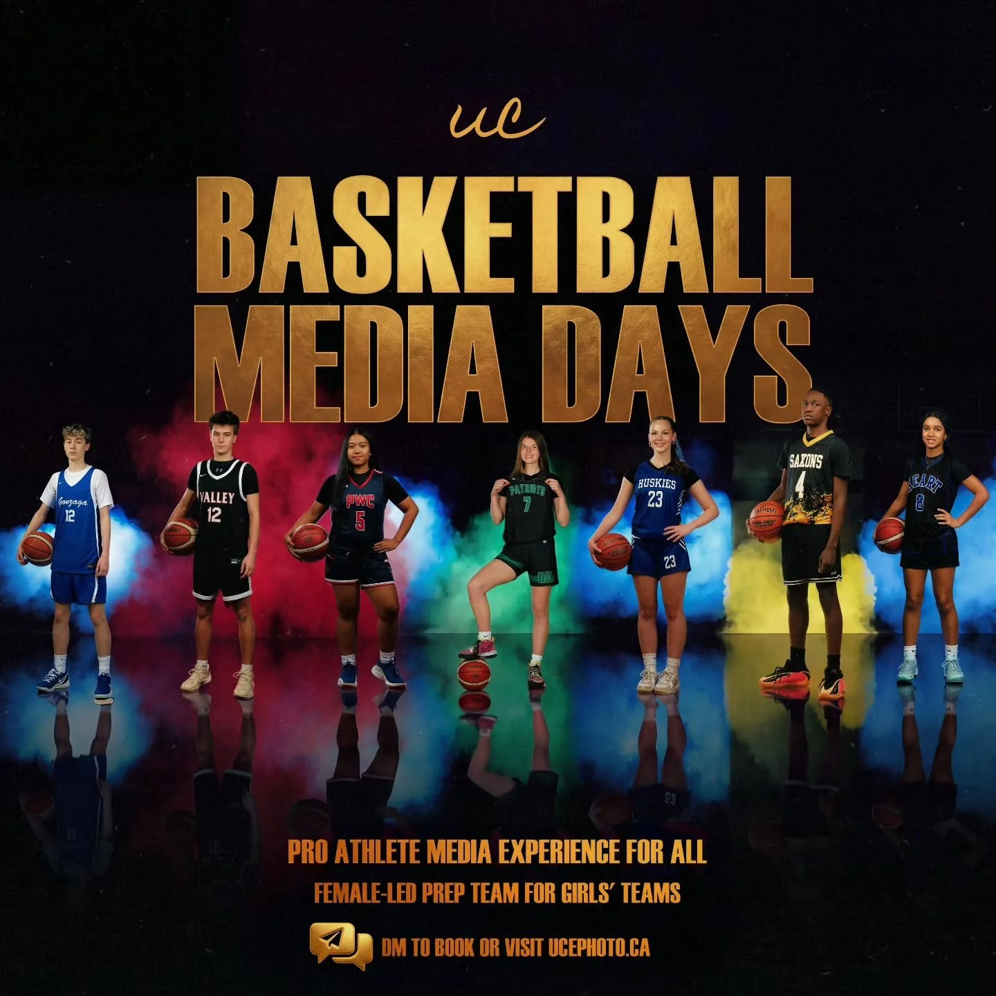 Basketball Media Days are back 🏀✨ Give your team the media day the pros get.

📸 High-energy, award-winning sessions

✨ Professional retouching and true skin tones for all

💇&zwj;♀️ Female-led prep team for girls' teams, on hand for hair and final 