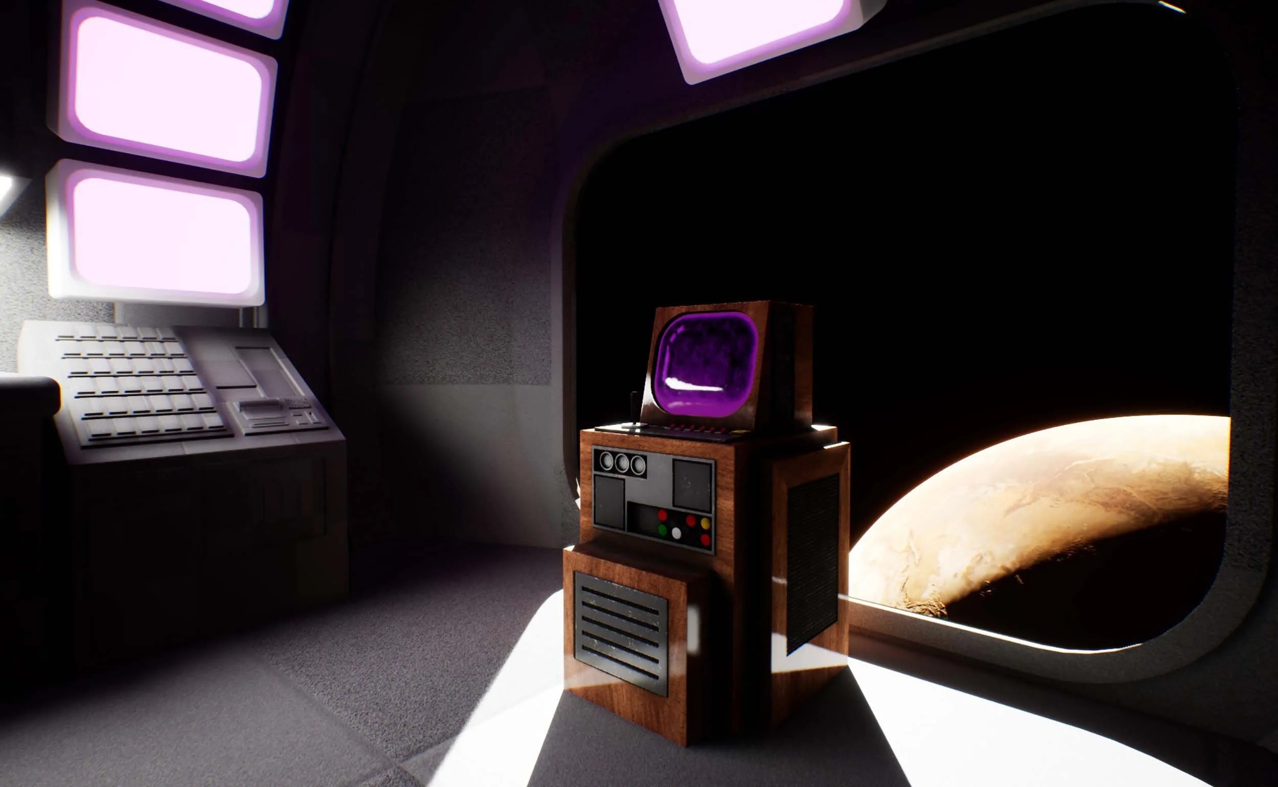 image of a tv in a spaceship in space