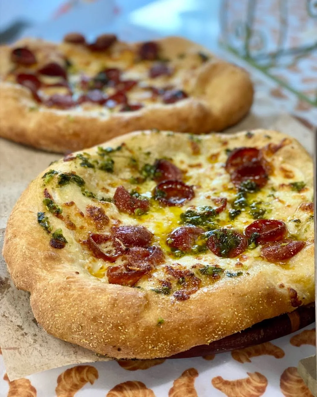 Flatbreads are flying out of here! We have Italian Flatbreads, Lebanese Flatbreads. And Cruffins: Mocha and Strawberry Lemonade!