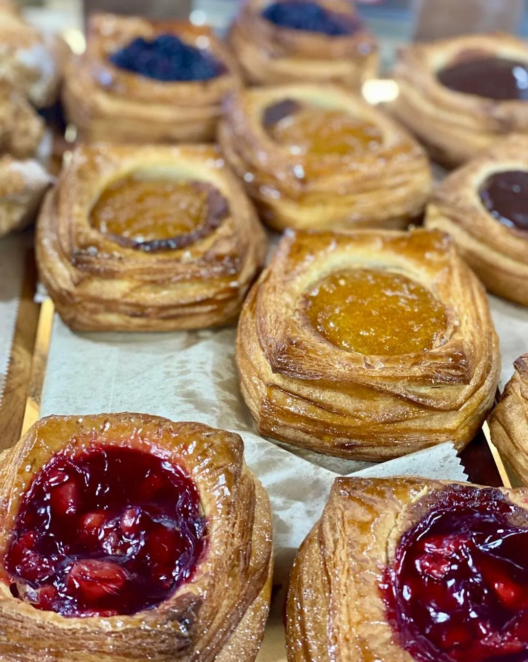 Delicious Fruit Danish, Chocolate Croissants, and Chocolate Almond Danish!