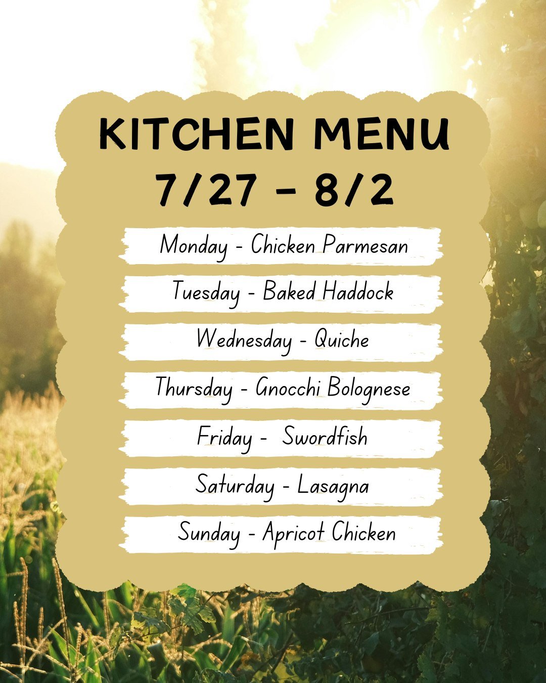 It's Menu Monday! Our Entree Specials for the week are out. Come in and have a look at all our options!
