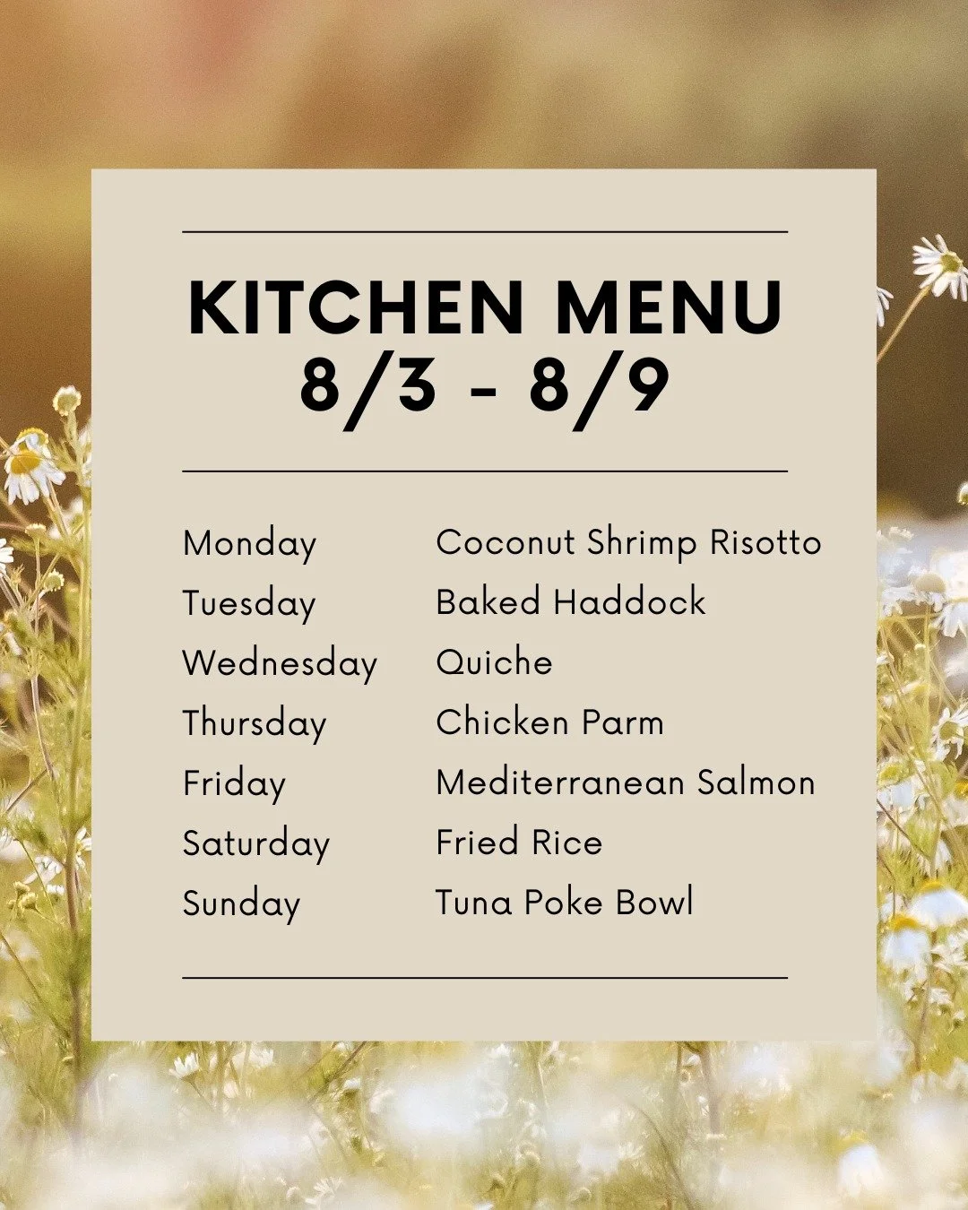Happy August! Here's our menu specials this week!