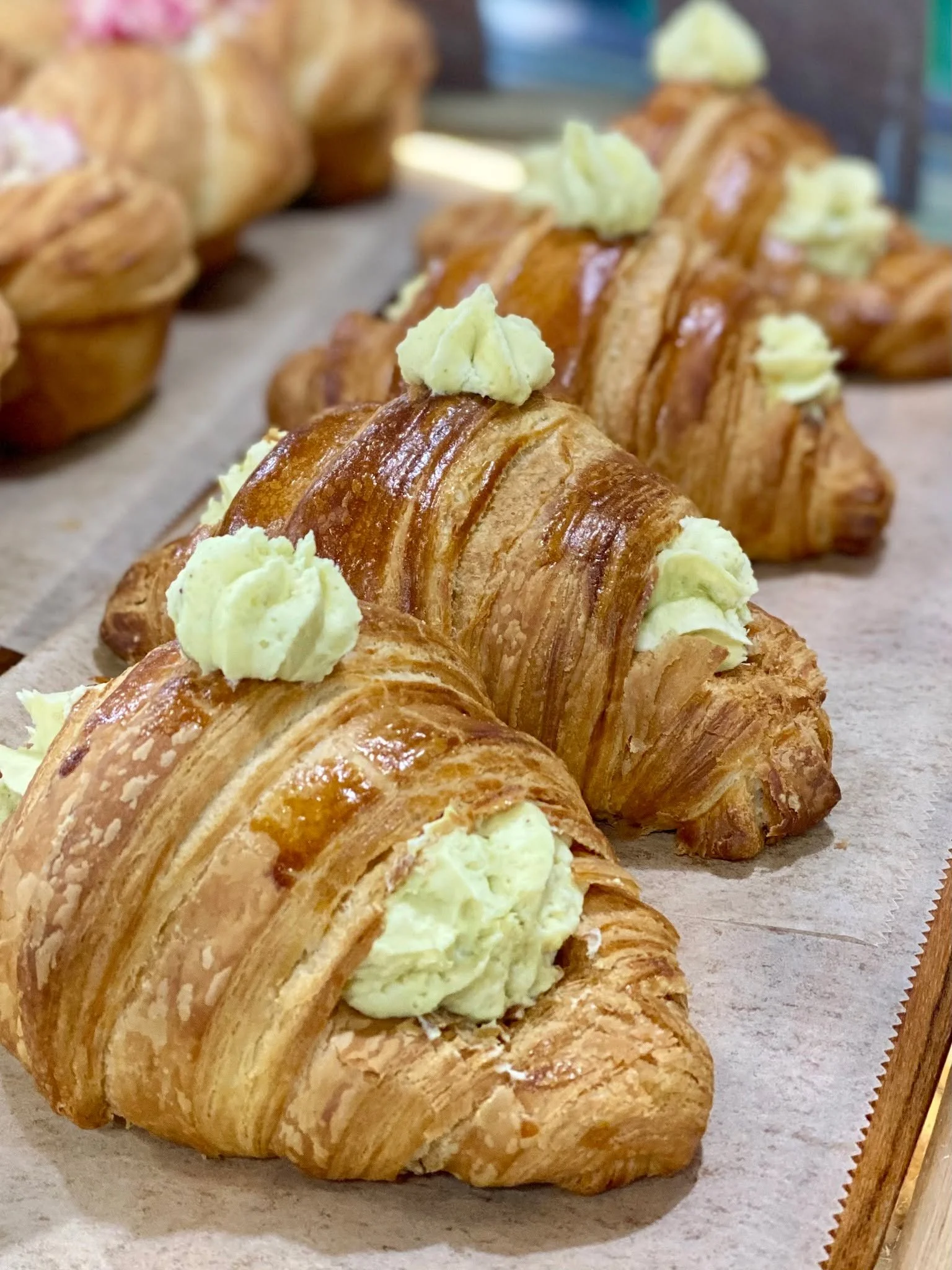 Lots of croissant options to choose from! We have Pistachio Croissants, Boston Cream Croissants, Chocolate Croissants, and much much more!