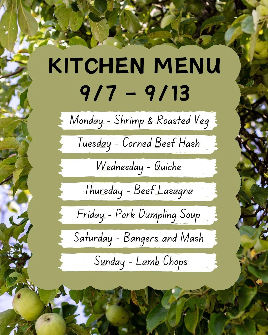 We are open, today, Labor Day! 8am-6pm
Check out our menu for this week.