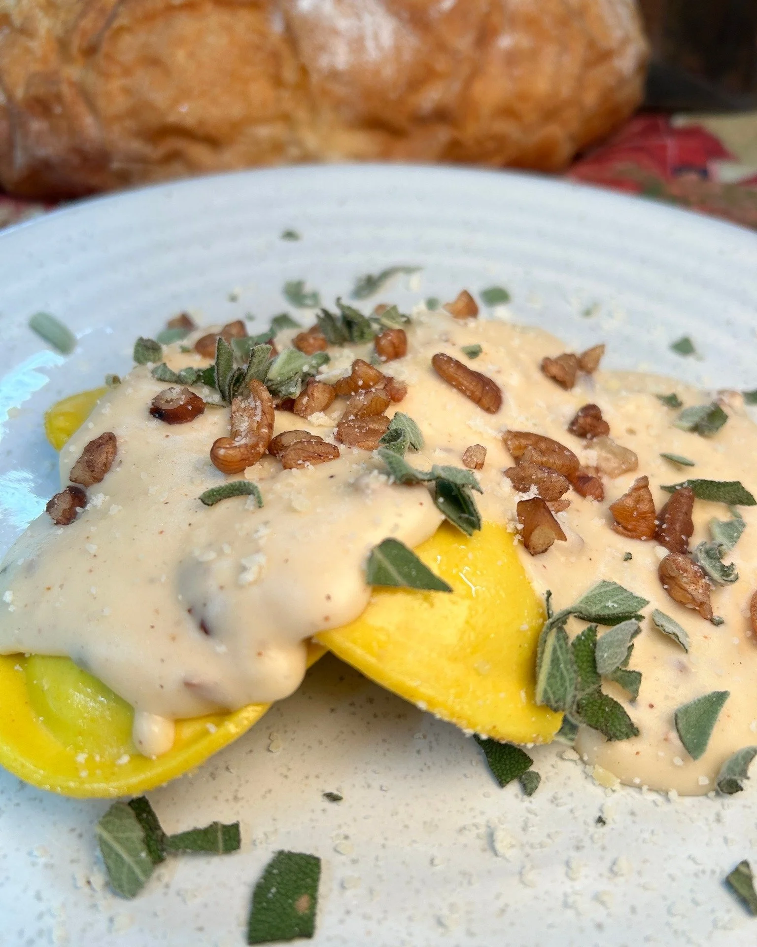 Mouthwatering entrees in our to-go fridges right now! We have Pumpkin Ravioli with Sage Cream Sauce, Mac and Cheese, and our Special today is Shrimp &amp; Grits!