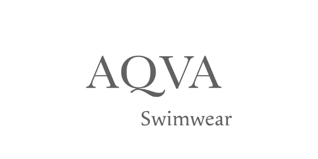 Logo for AQVA Swimwear with black background and gray text