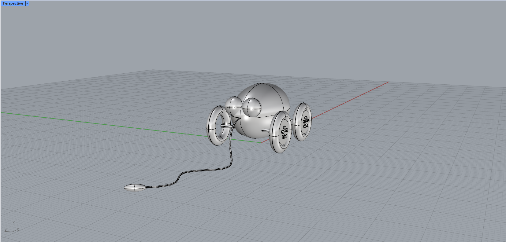 my very first 3d model created in rhino 8. the objective of this project was to follow a tutorial to create a 3d model of a pull toy. tools used included the ellipse tool, the torus tool, the mirror tool, and the rotate tool.