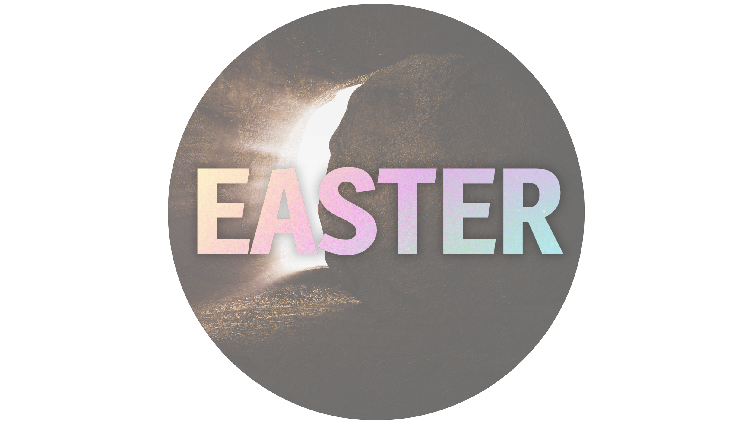 "Easter" text with a glowing cave background.