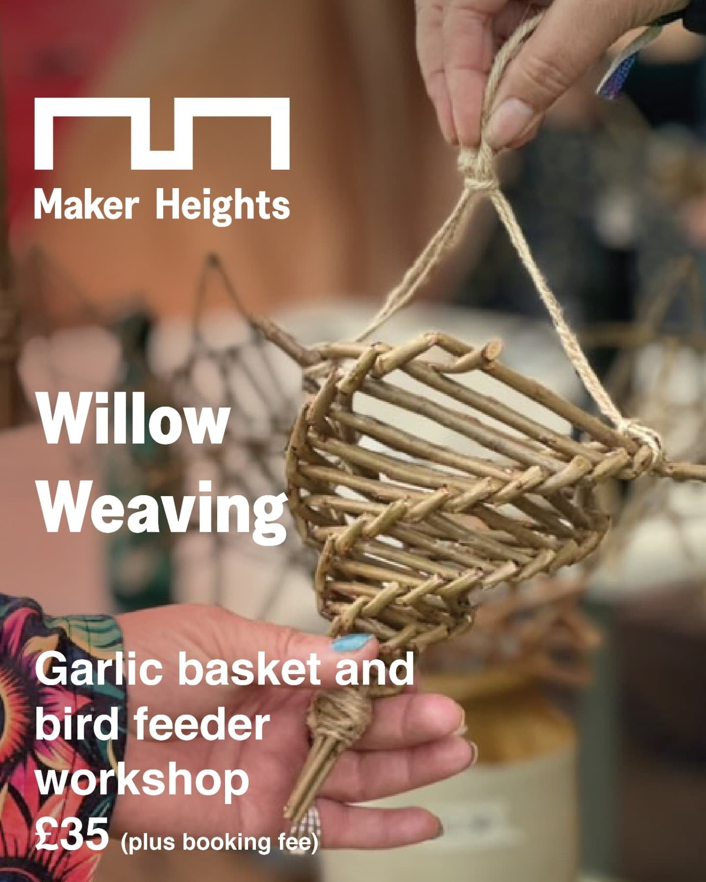 Spend a relaxed, summer's morning, crafting with willow in this friendly three-hour workshop at Maker Heights with @jfassenfelt.design on the 12th of July.

Guided step by step, you'll weave two beautiful and useful pieces: a small spiral bird feeder