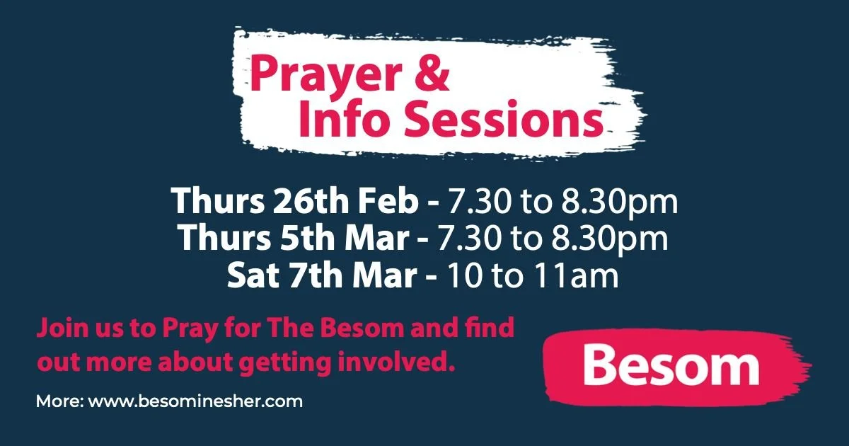 Join us this evening at the chapel in Hersham Road (opposite The Royal George pub). Pray, seek, chat about the ministry of Besom and whether God is calling you to get involved in some way...
All details on our webpage here: https://bit.ly/4s6ZgJT
 #l