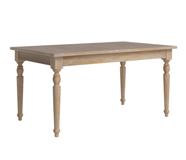Wooden table with four turned legs and a rectangular top
