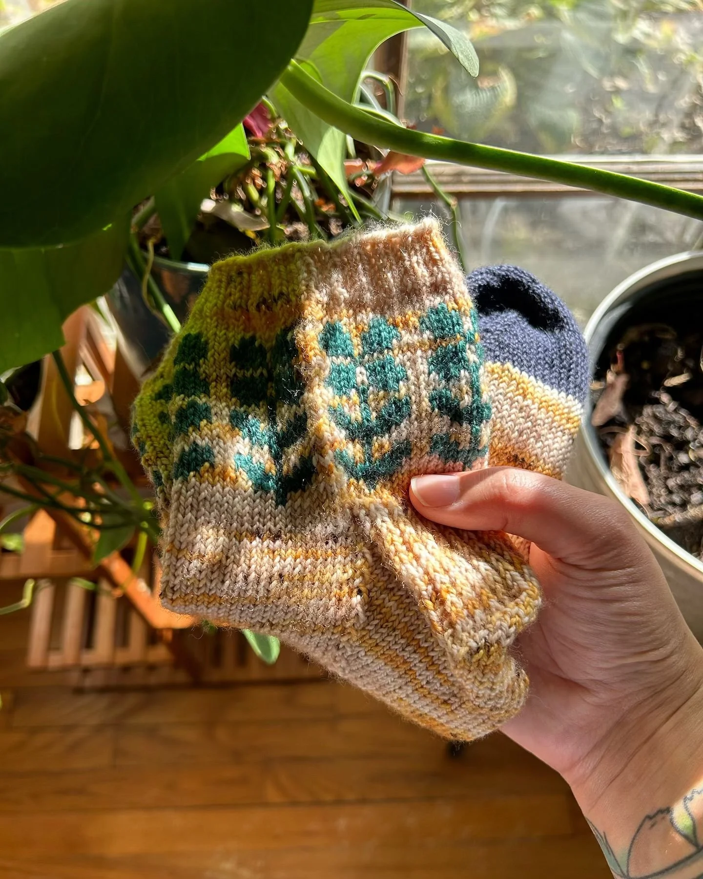 First finished pair for #socktober2024 is in the books! Really loved working up these August Colorwork Cuff Club socks, and learned a lot about colorwork knitting in the process 😂 I&rsquo;m well into pair # 2 for the month. 
.
.
#sockknitting #sockk