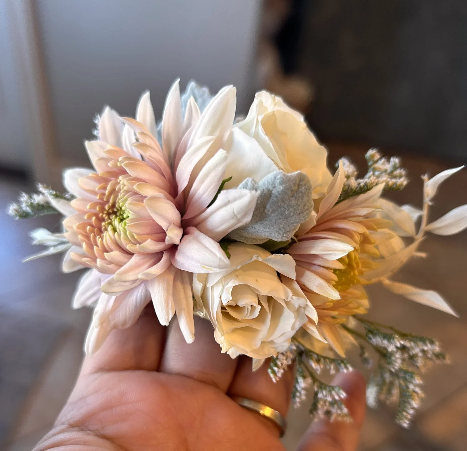 pink and white wrist corsage for school dance