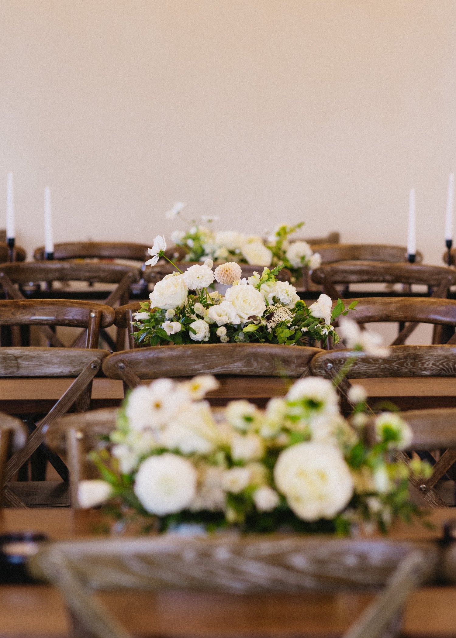 wedding reception with white flowers for center pieces