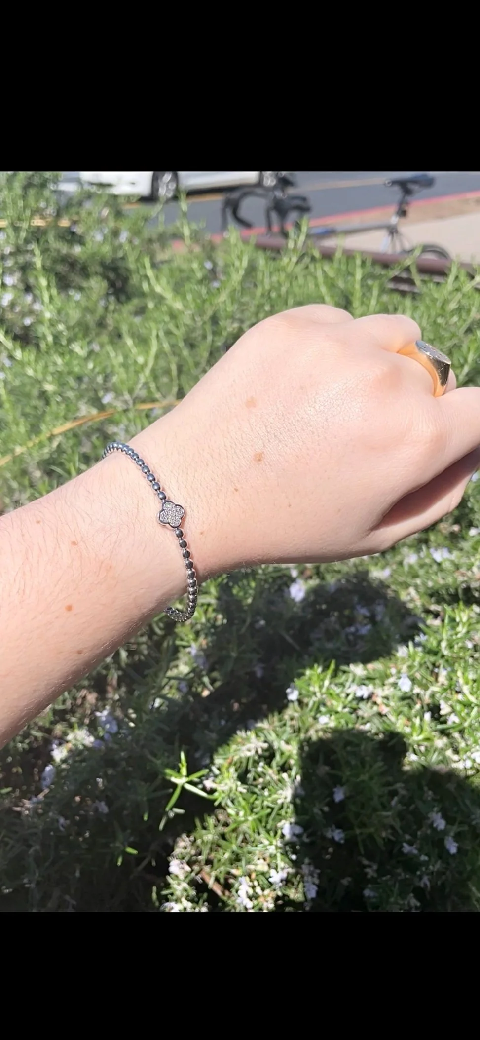 Dainty 14K white gold and diamond bangle is perfect for everyday!