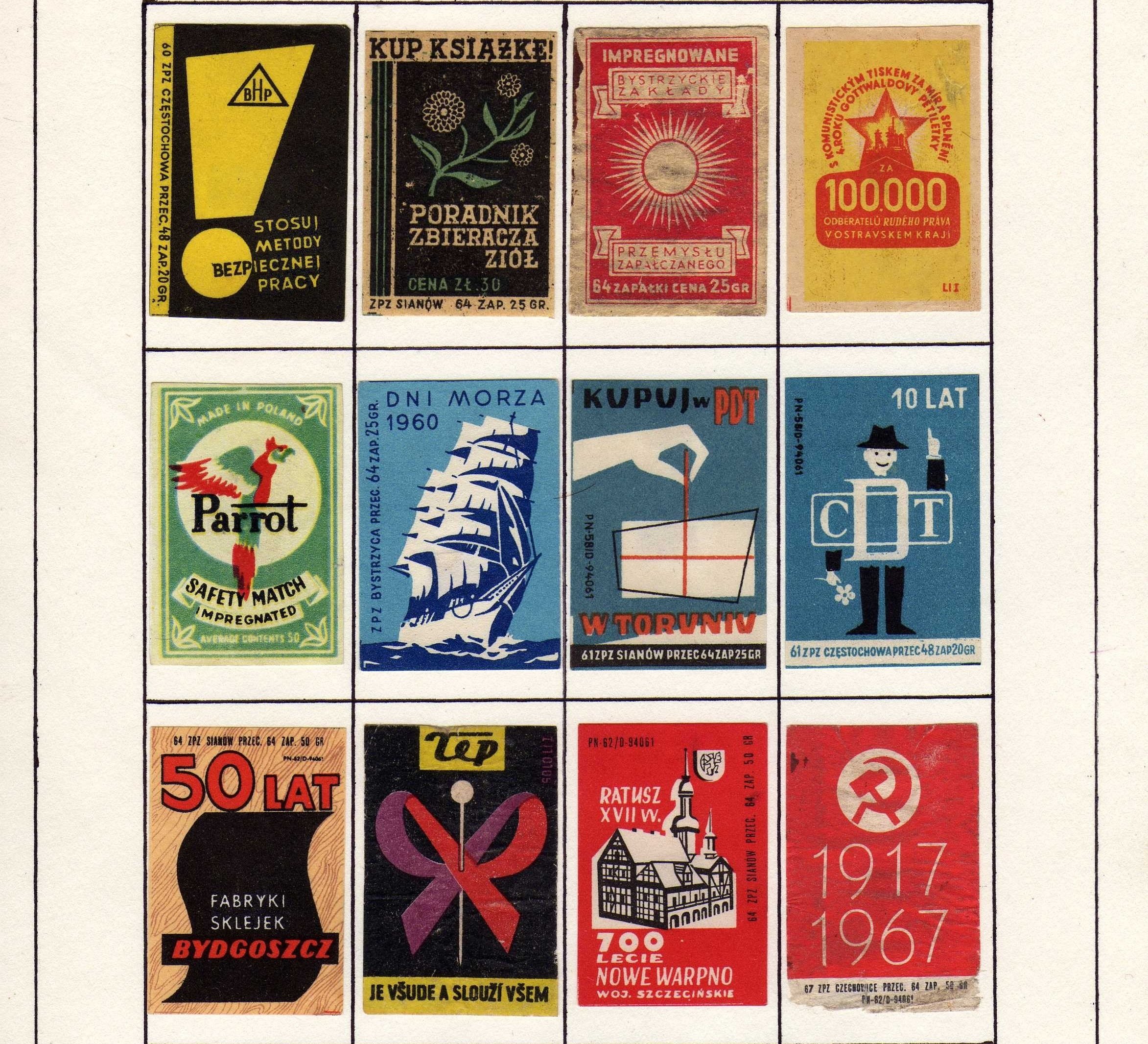 Polish match box labels from the 1950s and 1960s