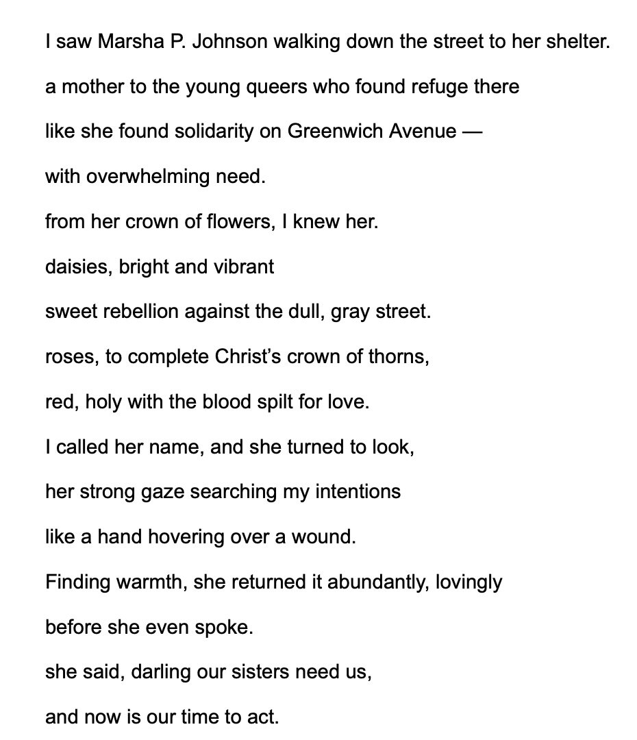 I Saw Marsha P. Johnson (list poem by Em F '25)