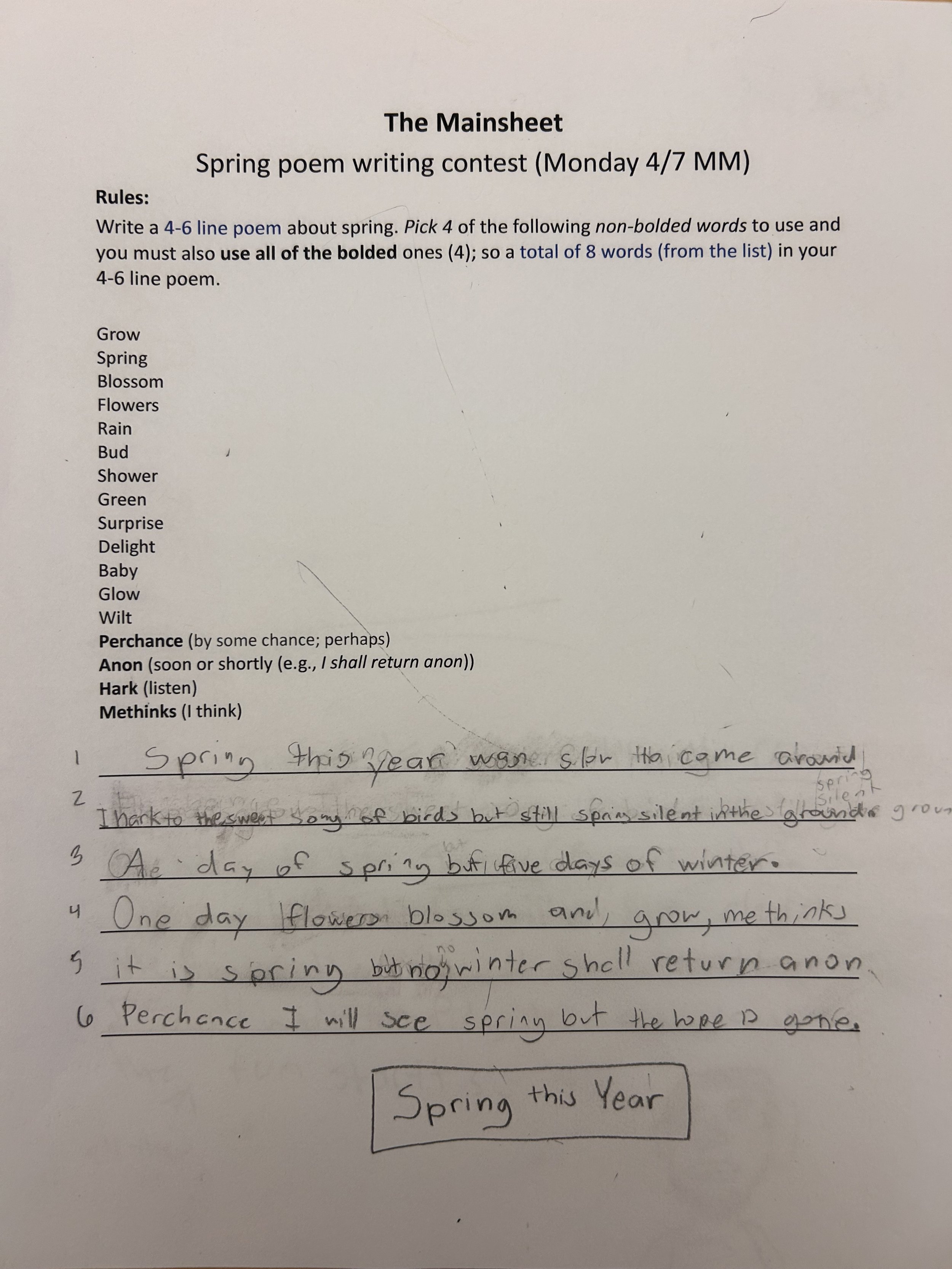 Sophomore Class Spring Poem
